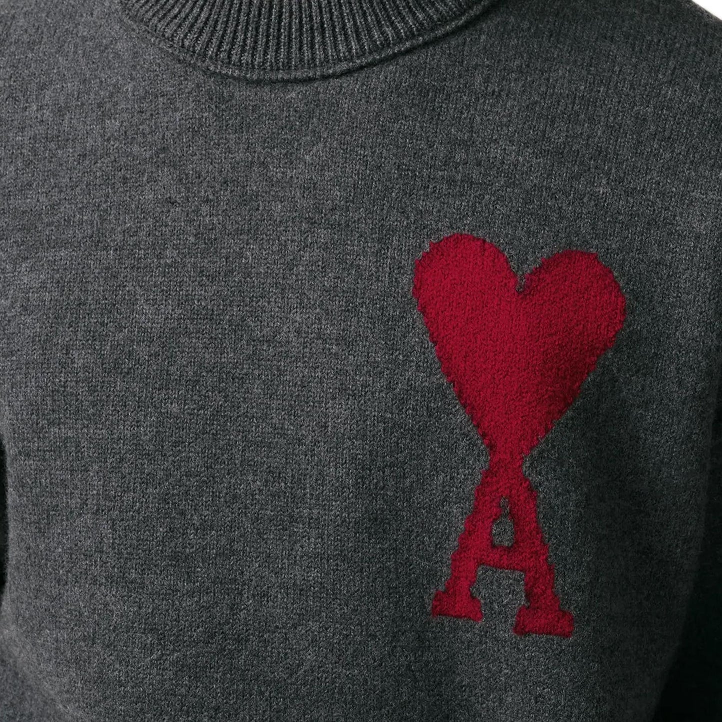 Ami Paris Large Heart Knit Sweater in Heather Grey