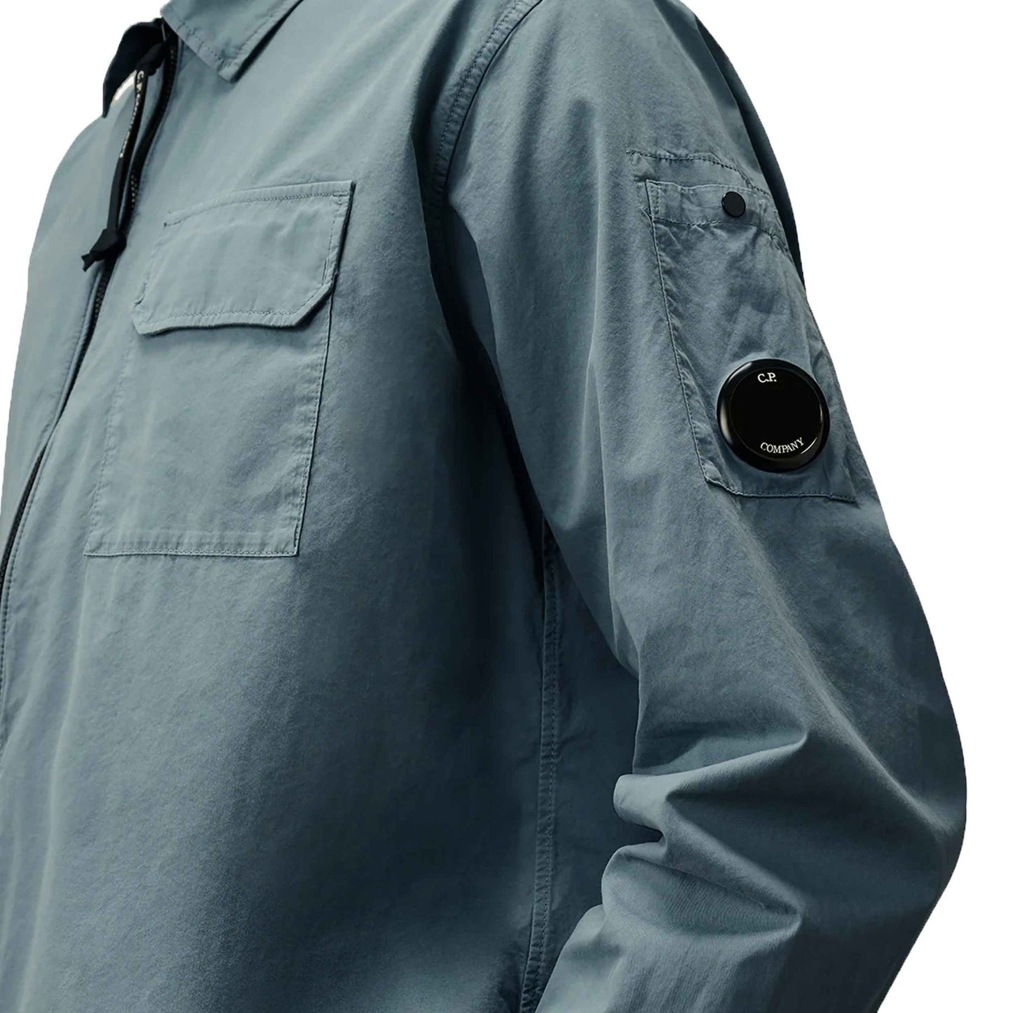 C.P. Company Gabardine Zipped Overshirt in Stormy Weather- Blue