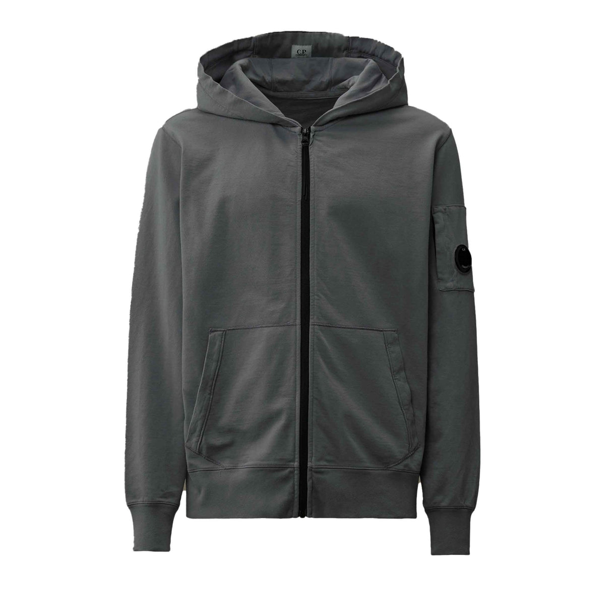 Company Light Fleece Lens Zipped Hooded Sweatshirt in Smoked