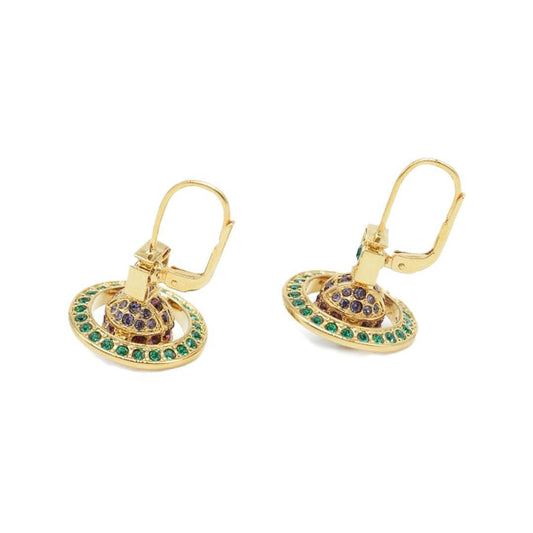 Vivienne Westwood Kika Orb Earrings in Gold / Emerald / Tanzanite