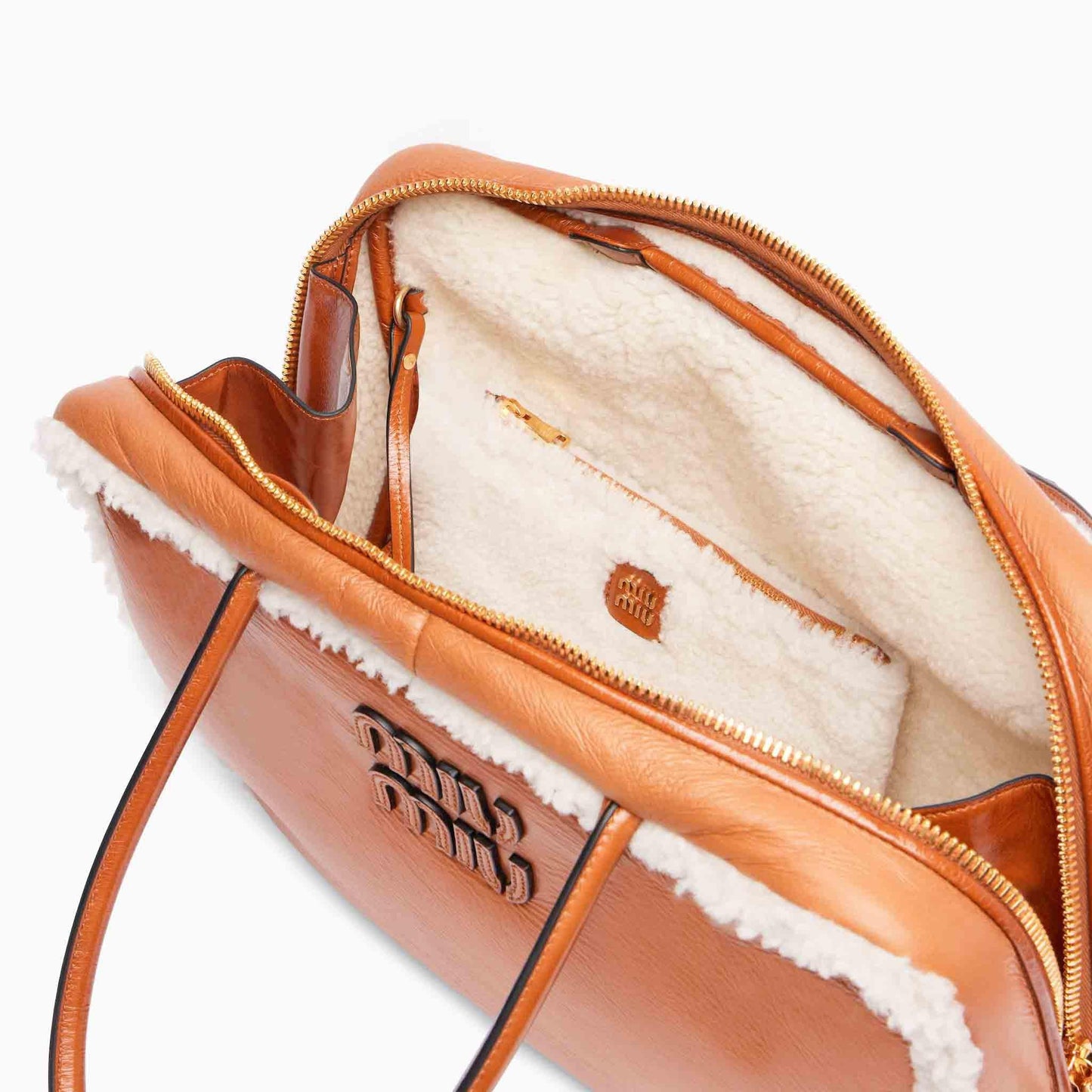 Miu Miu Beau Sheepskin Leather Large Bag in Tan