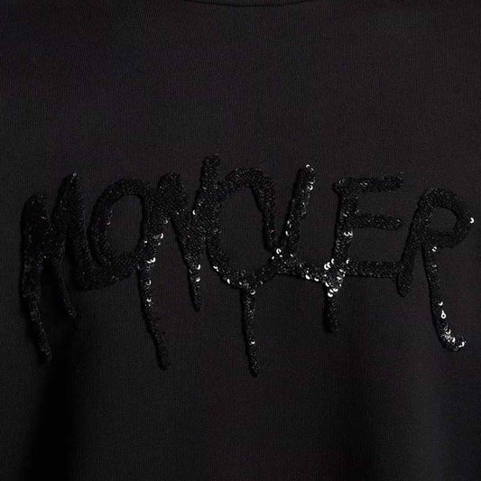 Moncler Sequin Logo Crewneck Sweatshirt in BlackMonclerDPUS Designer Outlet203001214578053875878764SMoncler Sequin Logo Crewneck Sweatshirt in Black