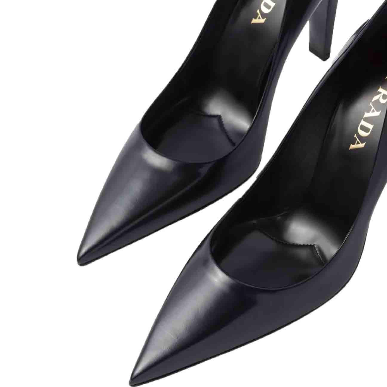 Prada Leather Court Heel in Black