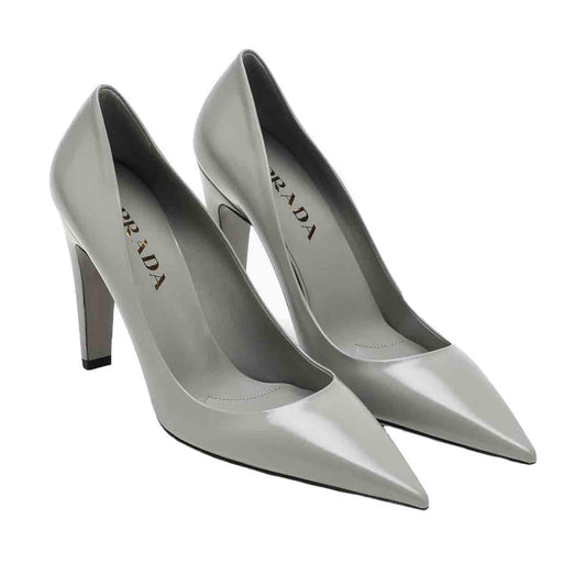 Prada Leather Court Heel in Grey