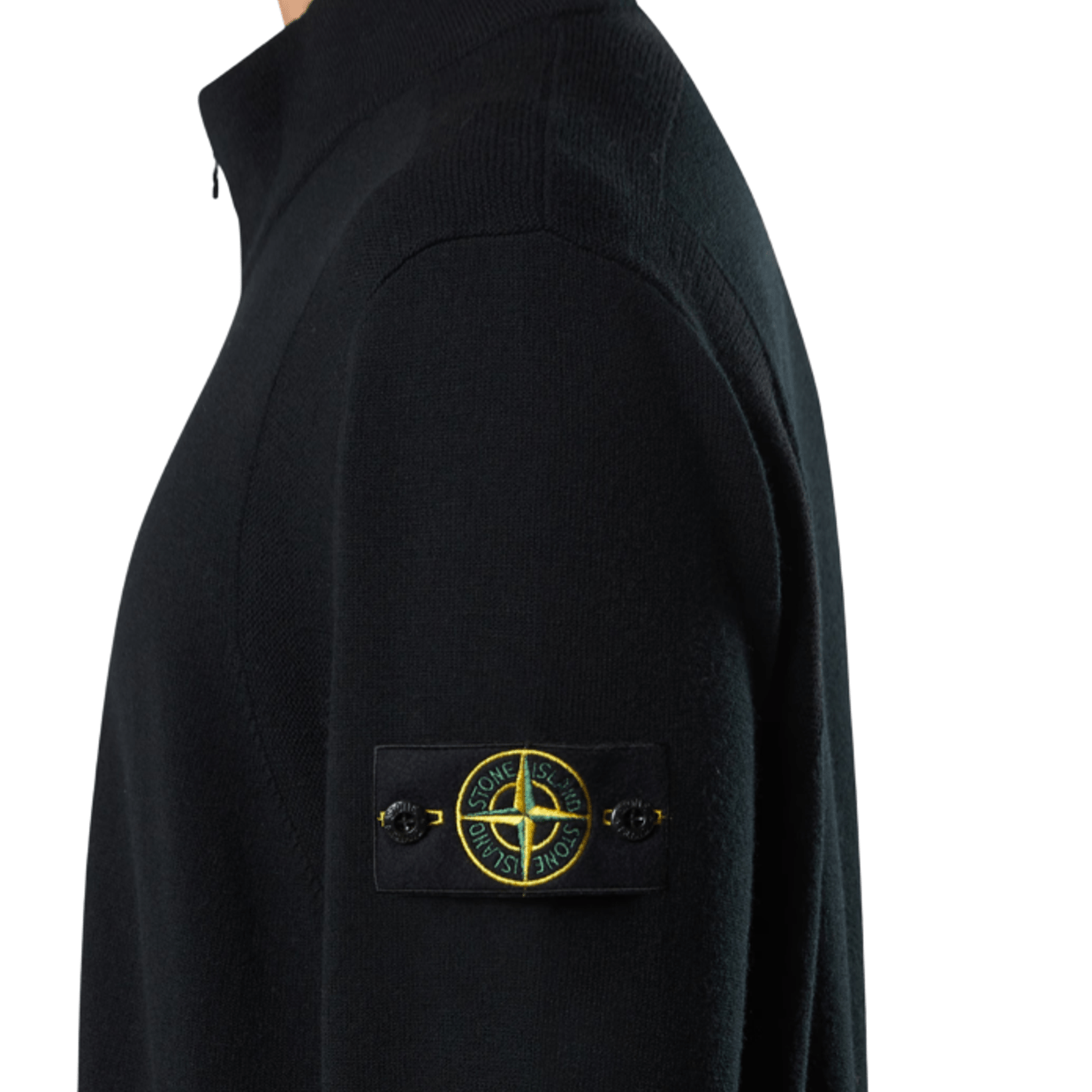 Stone Island Stretch Wool Zip - Up Knit with Stand Collar in BlackHoodies & Zip - UpsStone IslandDPUS Designer Outlet8053813436353SStone Island Stretch Wool Zip - Up Knit with Stand Collar in Black