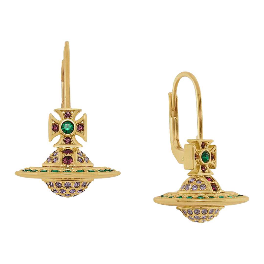 Vivienne Westwood Kika Orb Earrings in Gold / Emerald / Tanzanite