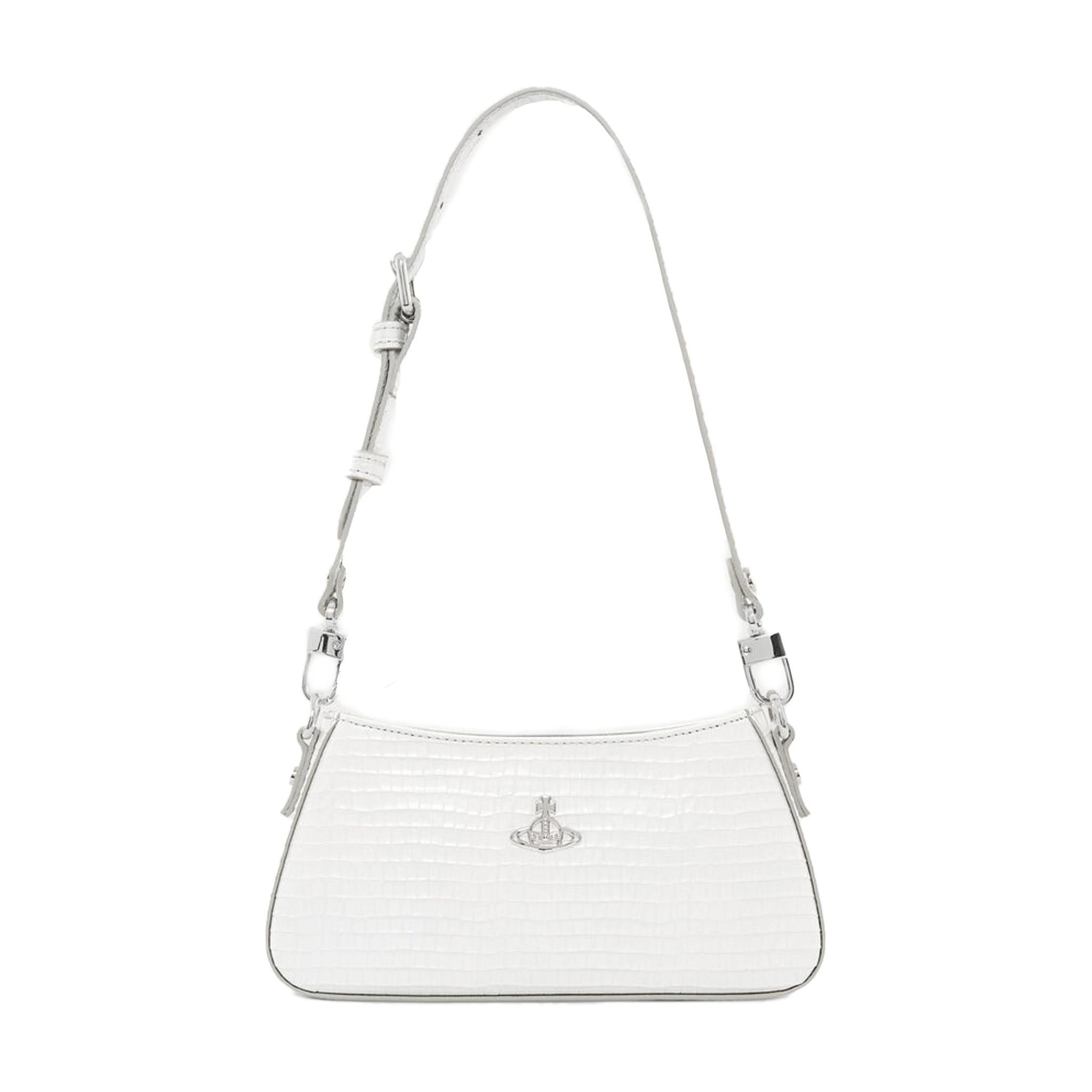 Vivienne Westwood Tasha Shoulder Phone Bag in White Croc-Embossed