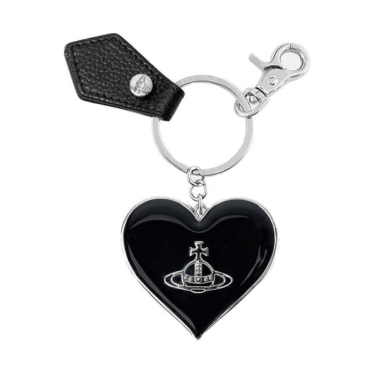 [Vivienne Westwood] Mirror Heart Orb Keyring in Black Pu Grain