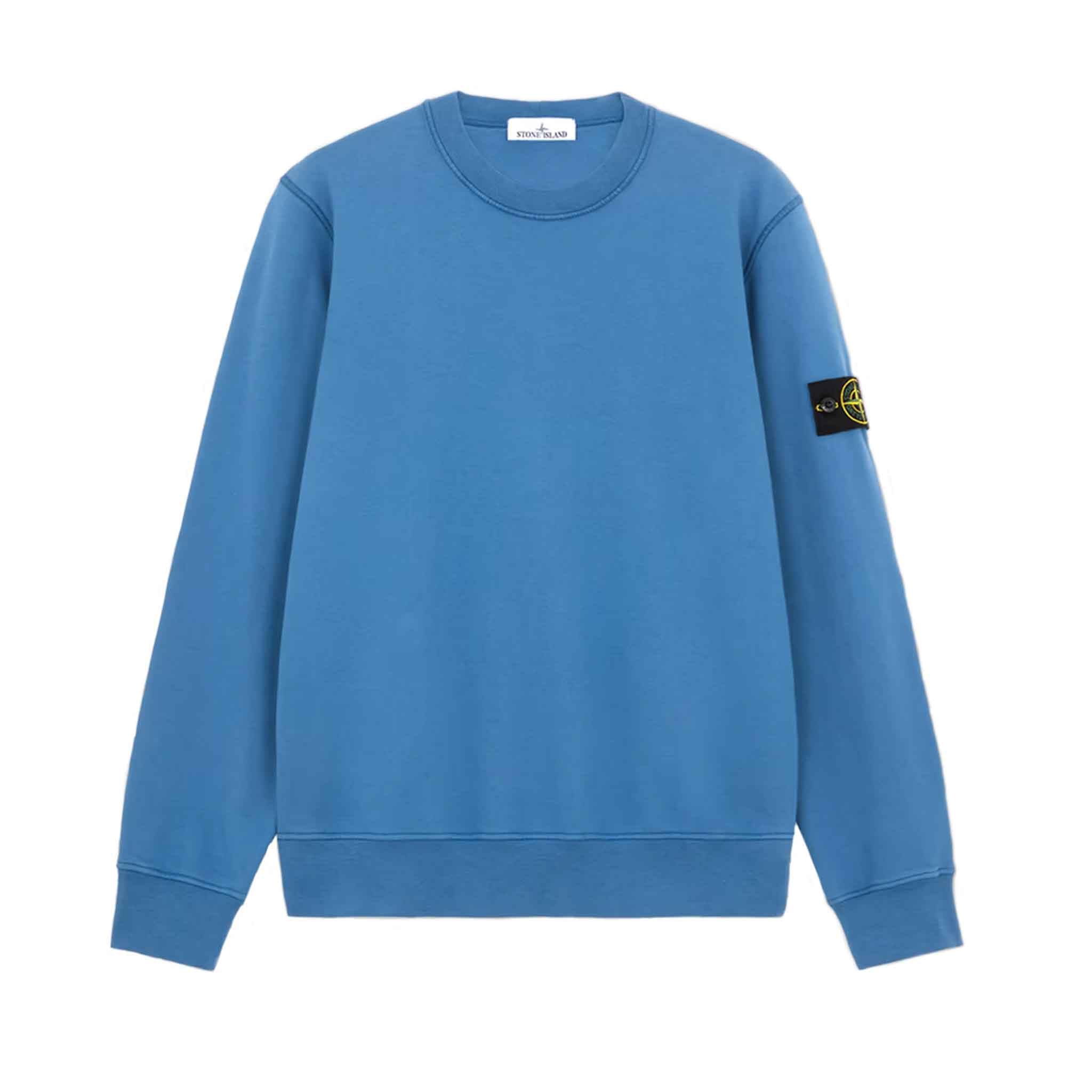 Stone Island Cotton Fleece Crewneck Sweatshirt in Avio Blue