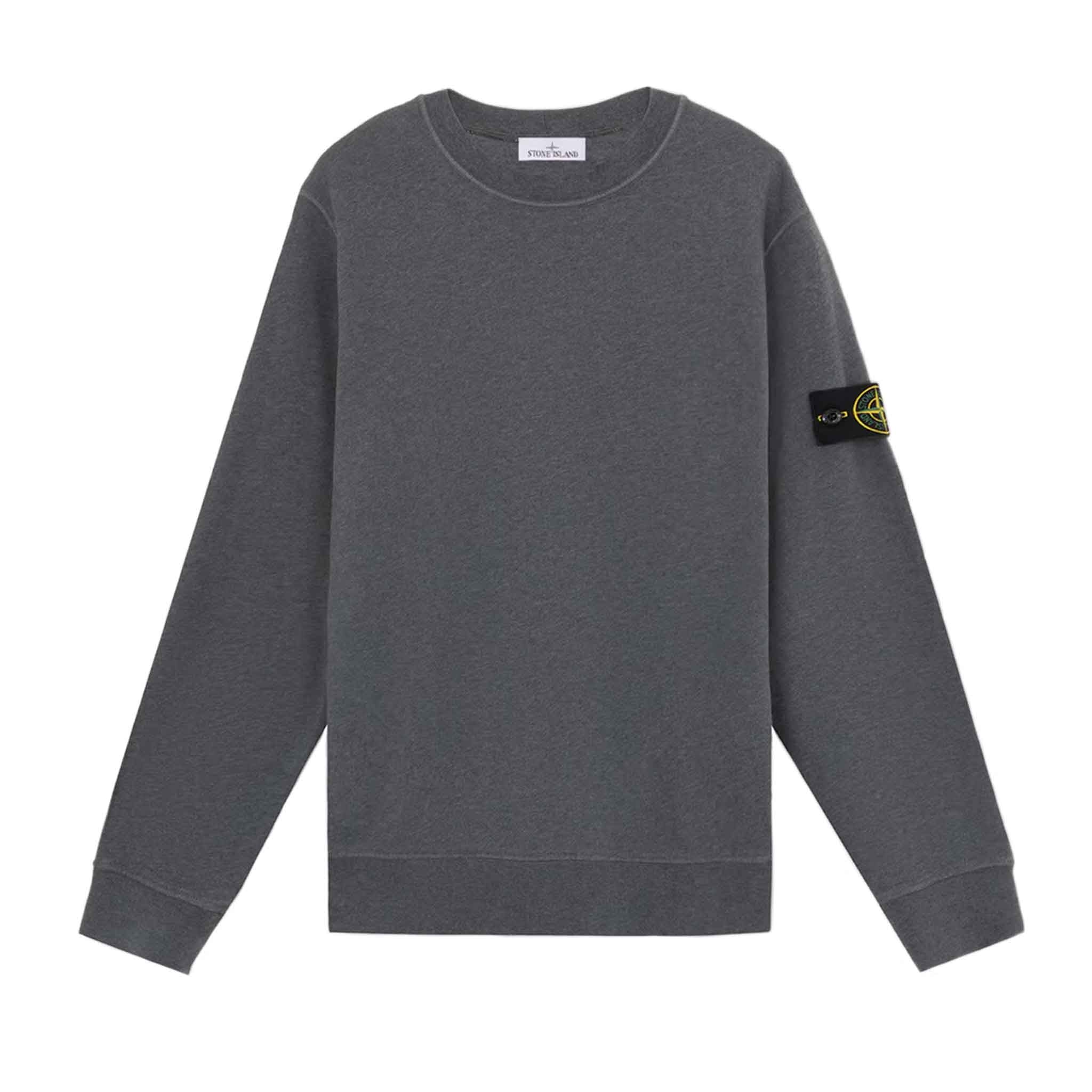 Stone Island Cotton Fleece Crewneck Sweatshirt in Dark Grey Melange