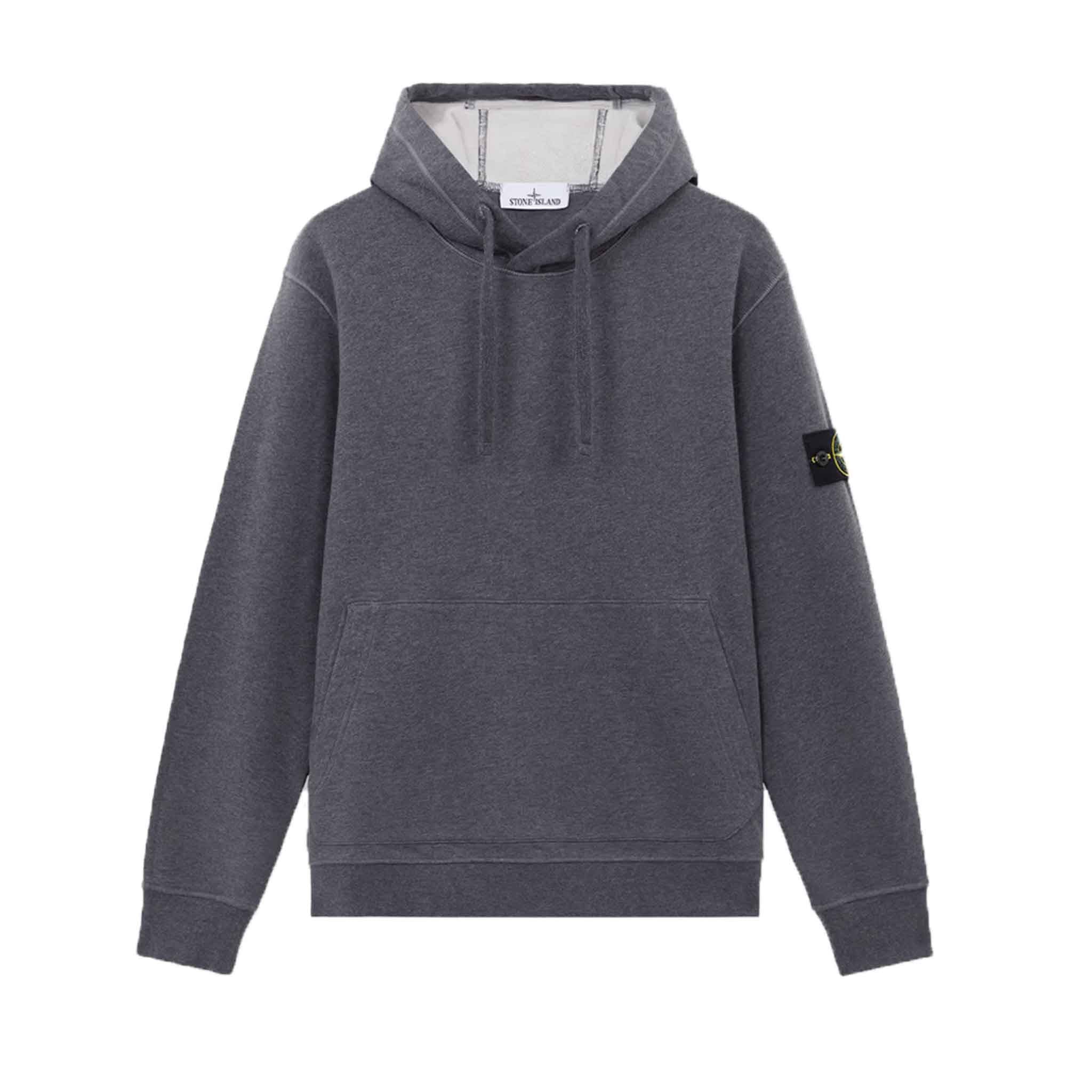 Stone Island Cotton Fleece Hooded Sweatshirt in Dark Grey Melange