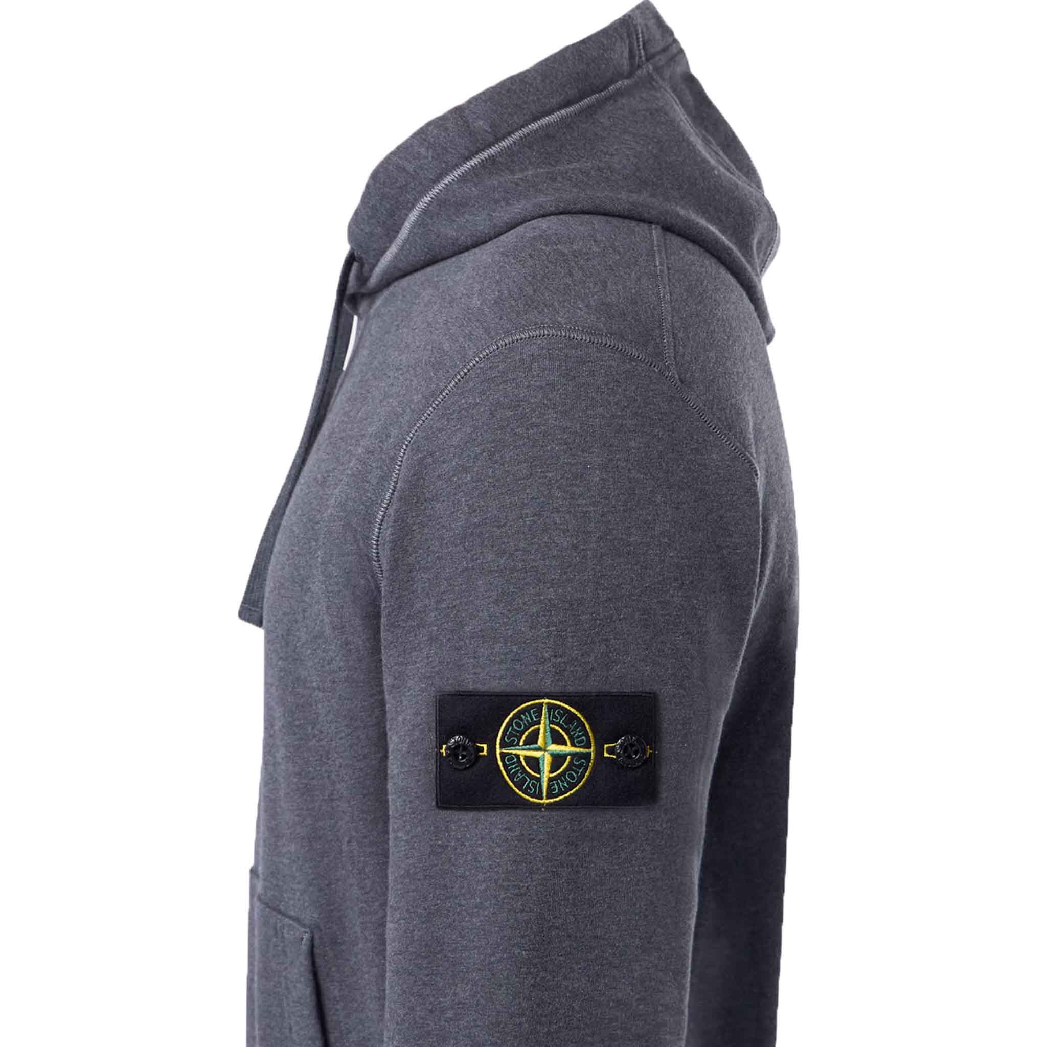 Stone Island Cotton Fleece Hooded Sweatshirt in Dark Grey Melange