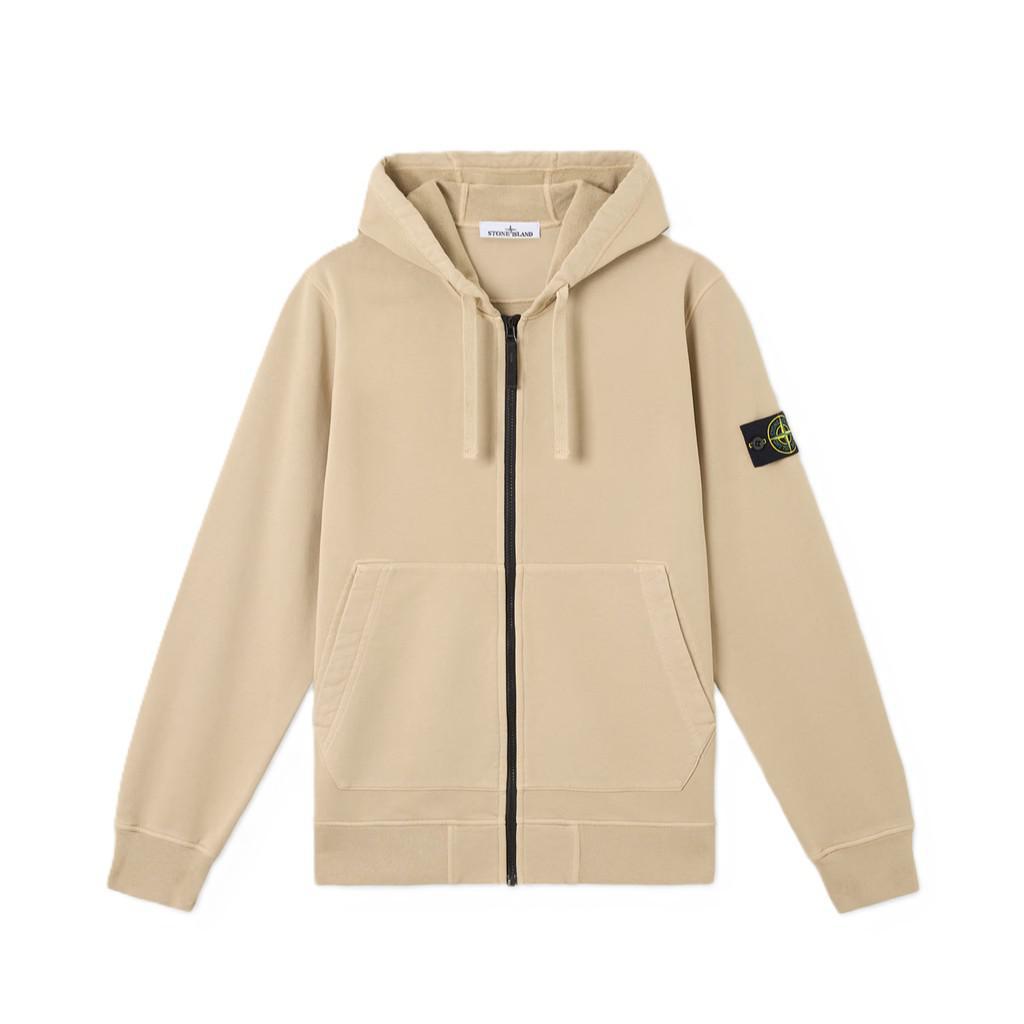 Stone Island Cotton Fleece Zip-Up Hooded Sweatshirt in Desert