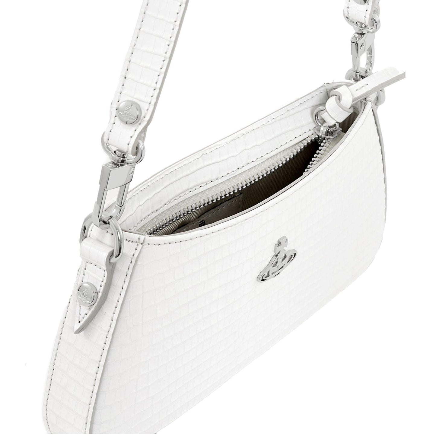 [Vivienne Westwood] Tasha Shoulder Phone Bag in White Croc-Embossed