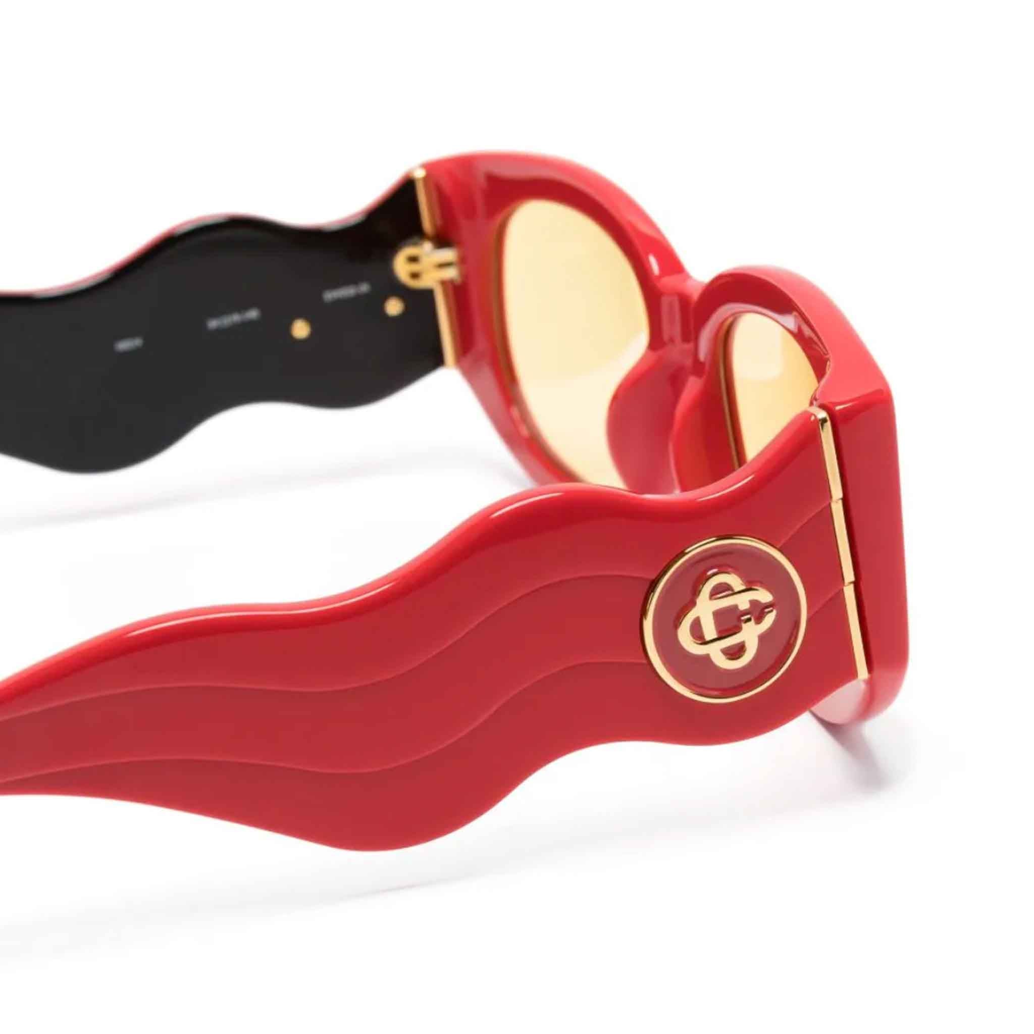 Casablanca Acetate & Metal Wave Oval Sunglasses in Red/Gold