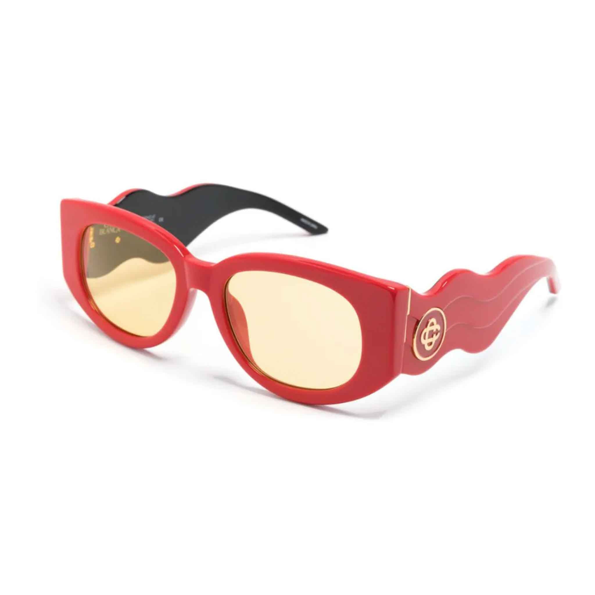 Casablanca Acetate & Metal Wave Oval Sunglasses in Red/Gold