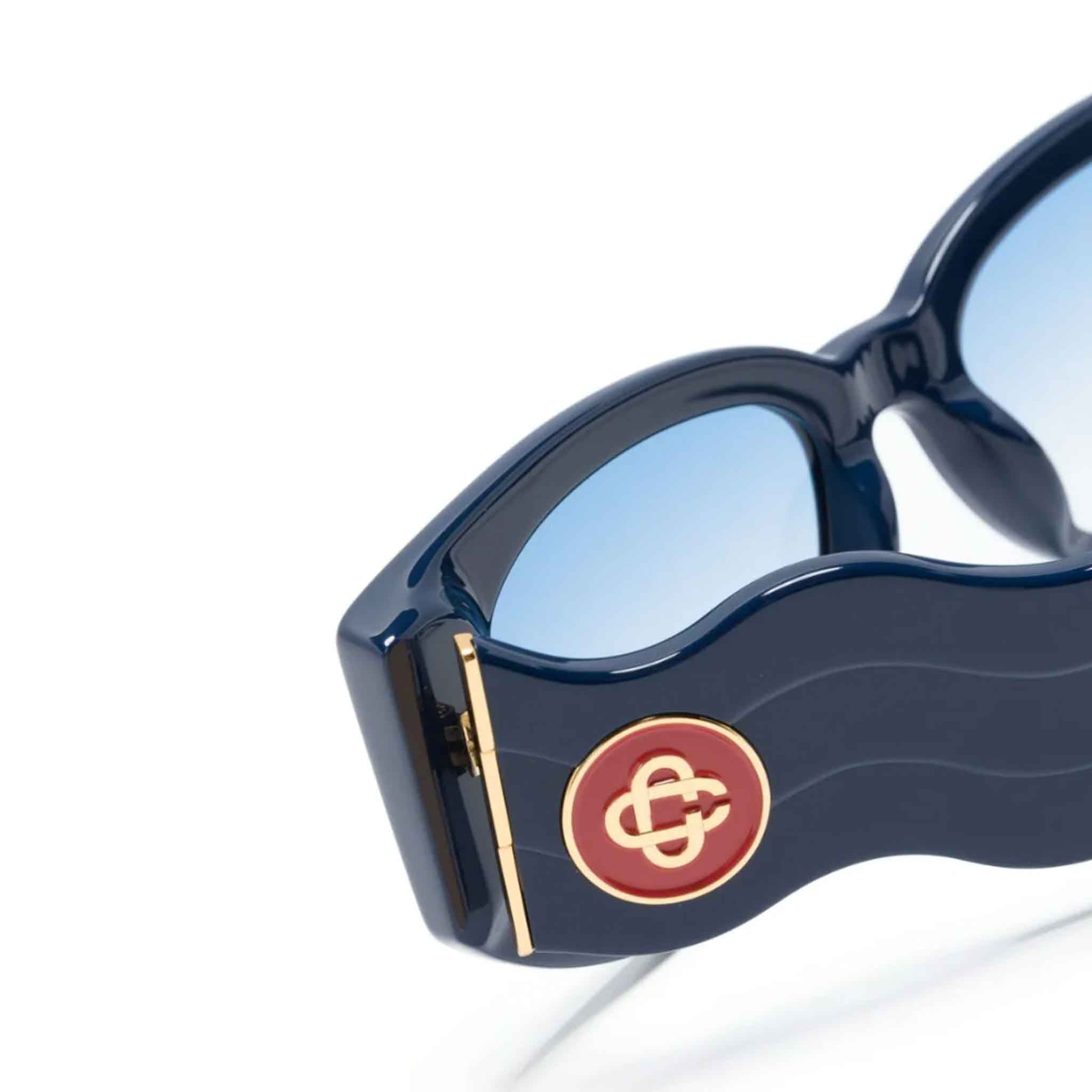 Casablanca Acetate & Metal Wave Oval Sunglasses in Blue/Gold