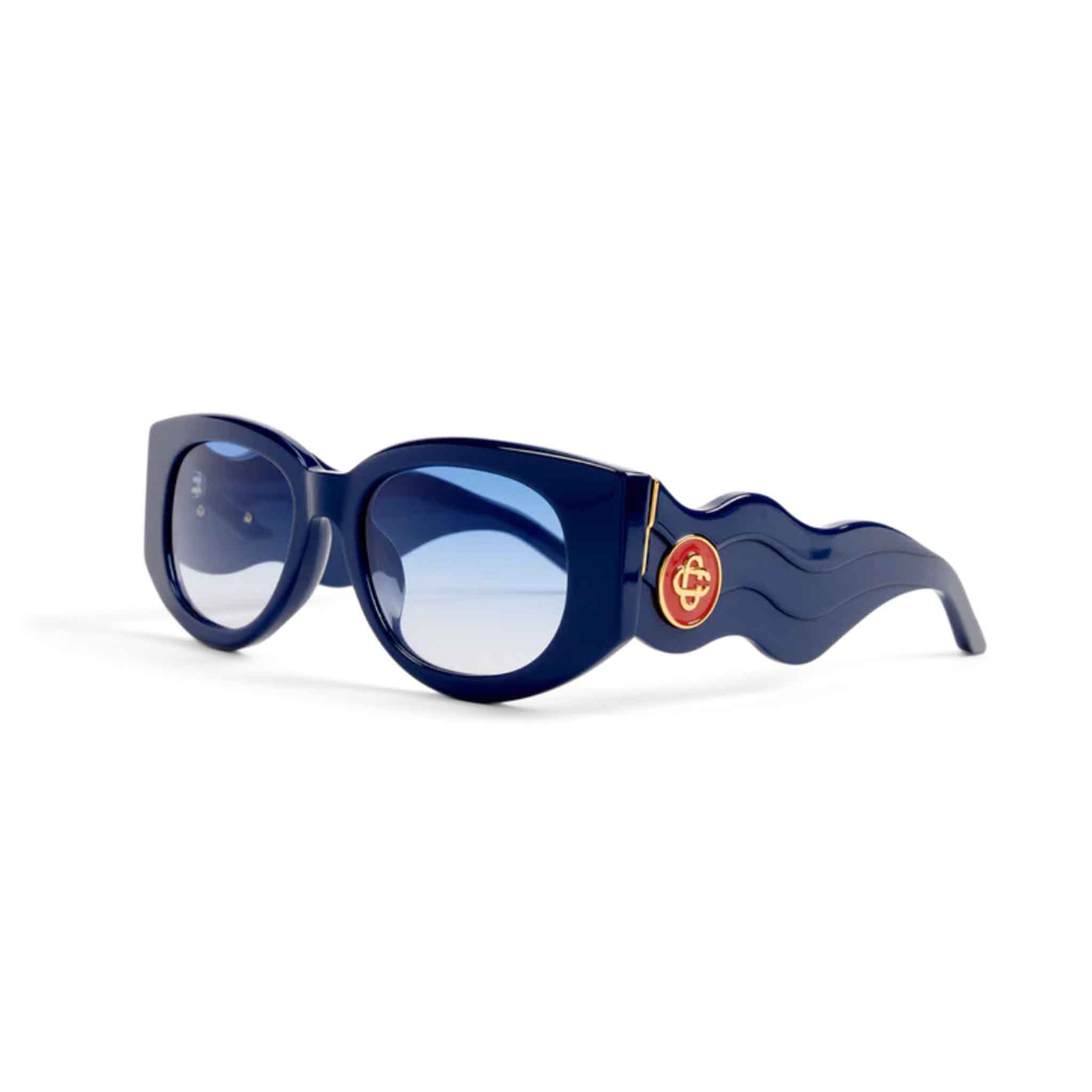 Casablanca Acetate & Metal Wave Oval Sunglasses in Blue/Gold