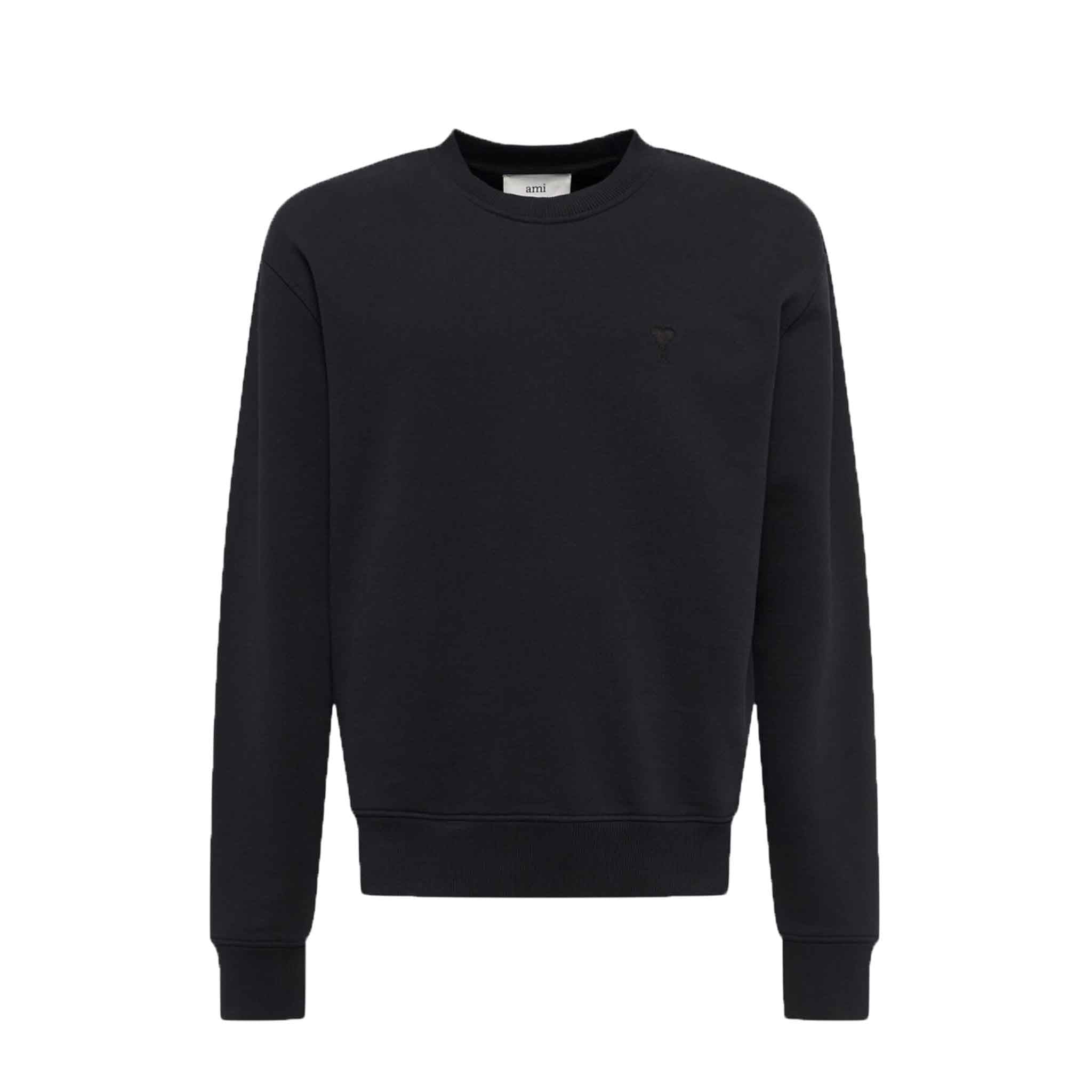 AMI Paris De Coeur Tonal Heart Crewneck Sweatshirt in Black