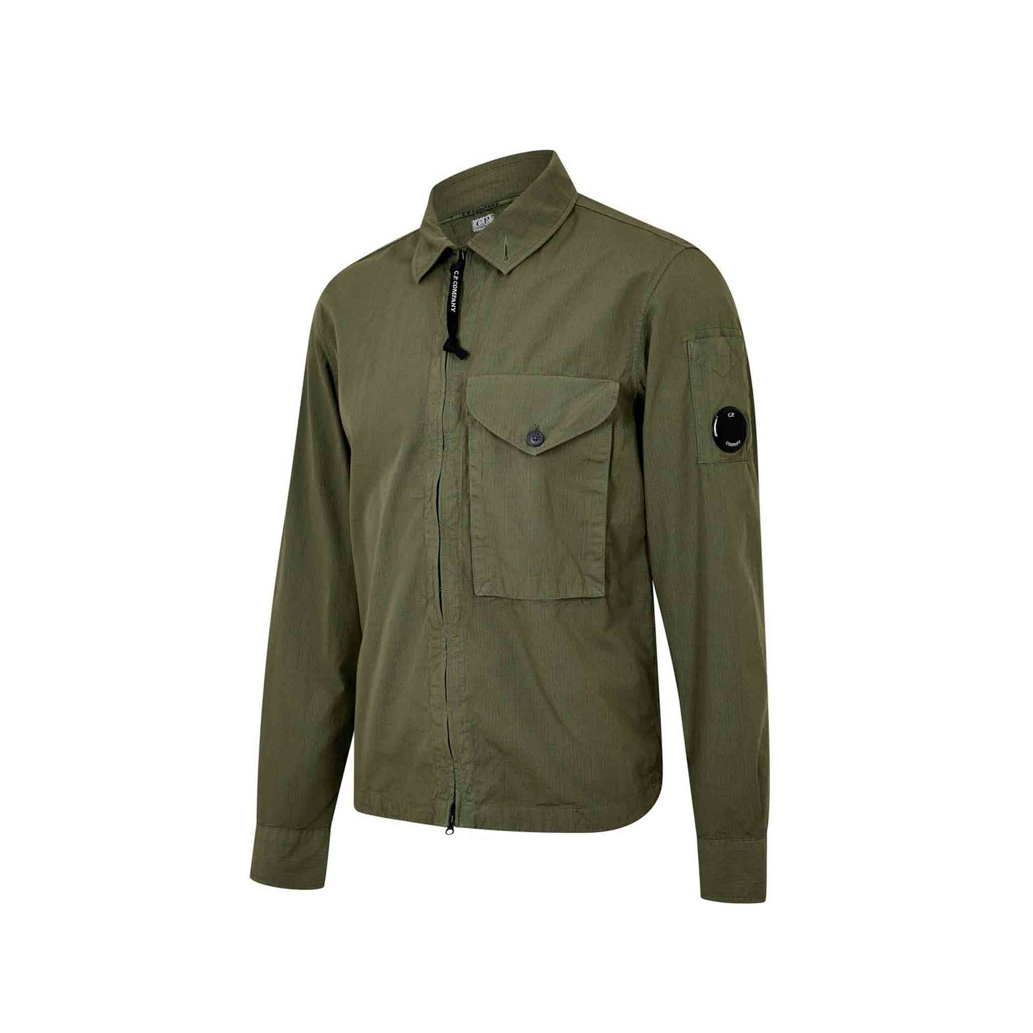 C.P. Company Rip Stop Pocket Shirt in Bronze Green