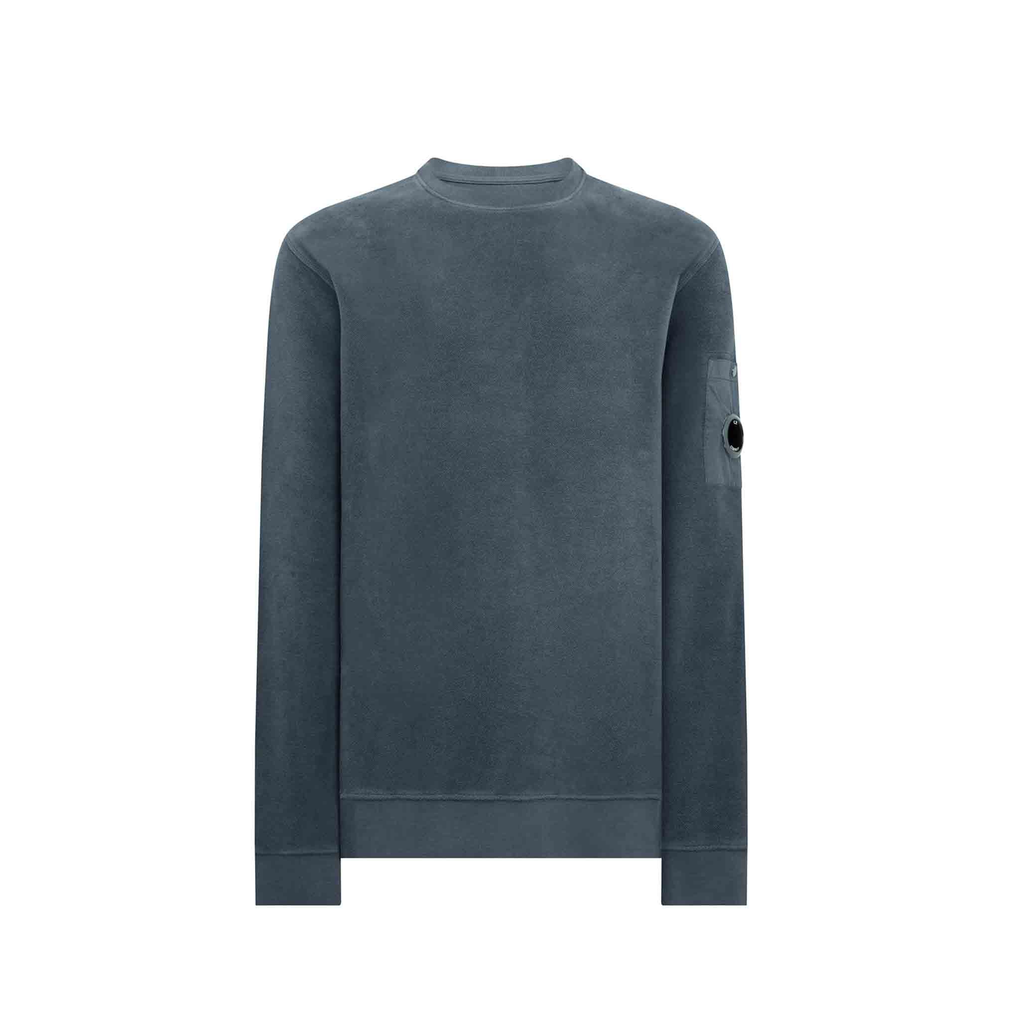 C.P. Company Reverse Brushed & Emerized Diag Fleece Sweatshirt in Orion Blue