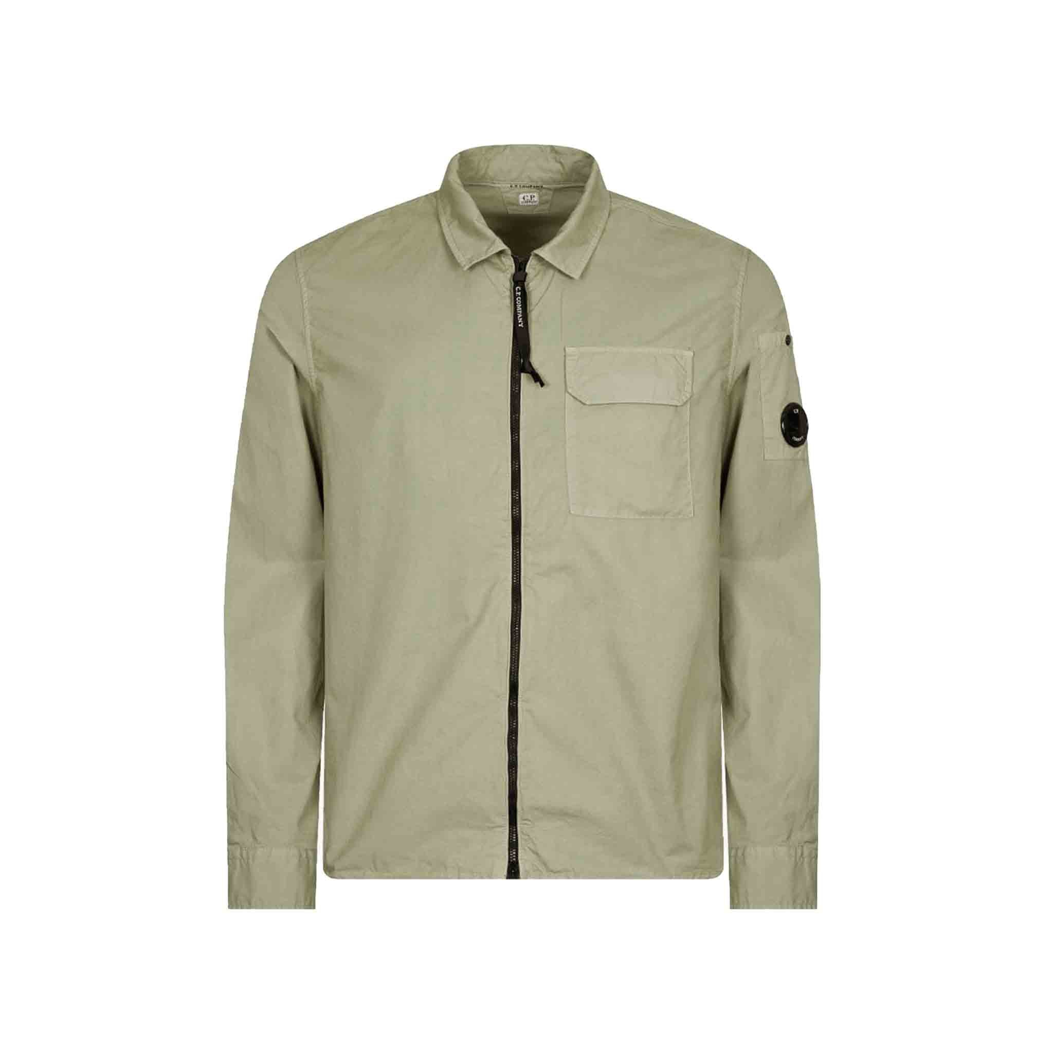 C.P. Company Gabardine Zipped Shirt in Silver Sage- Brown