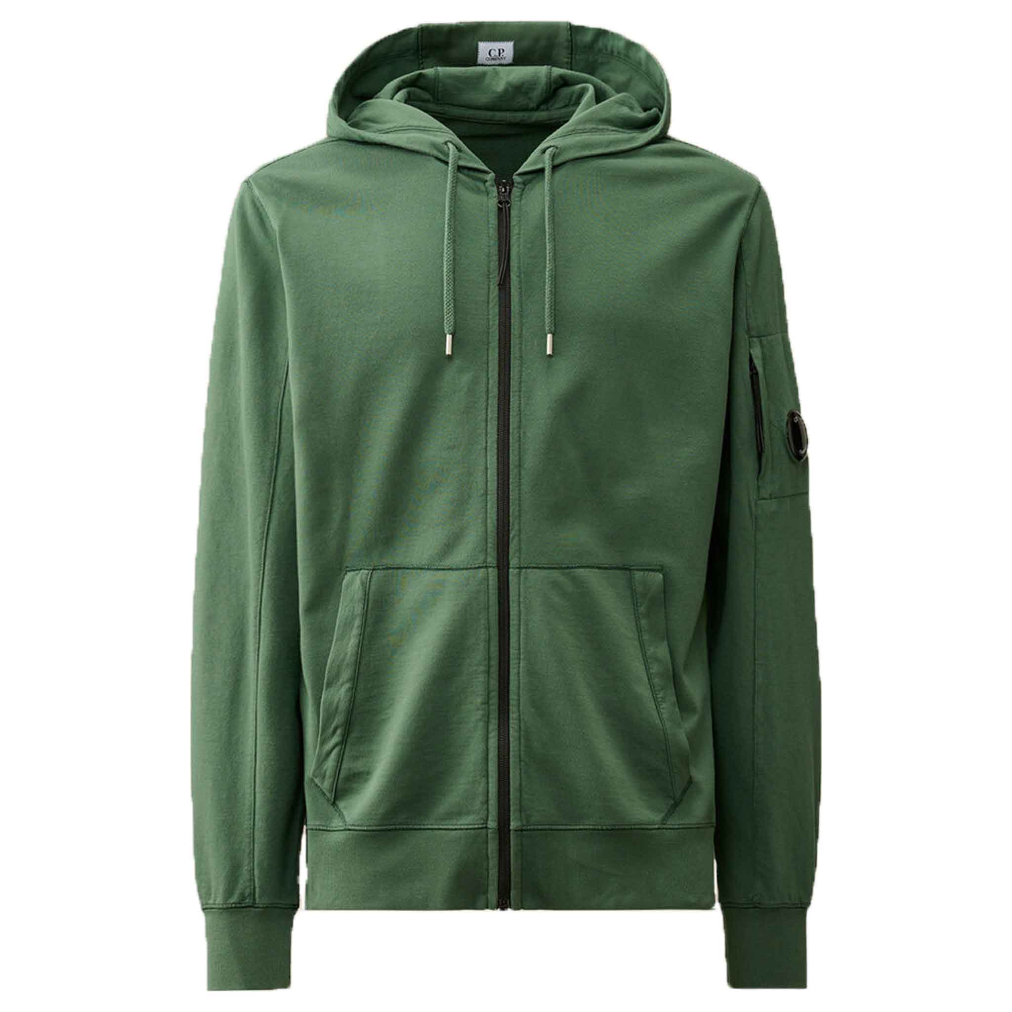 C.P. Company Light Fleece Zip Hoodie in Duck Green