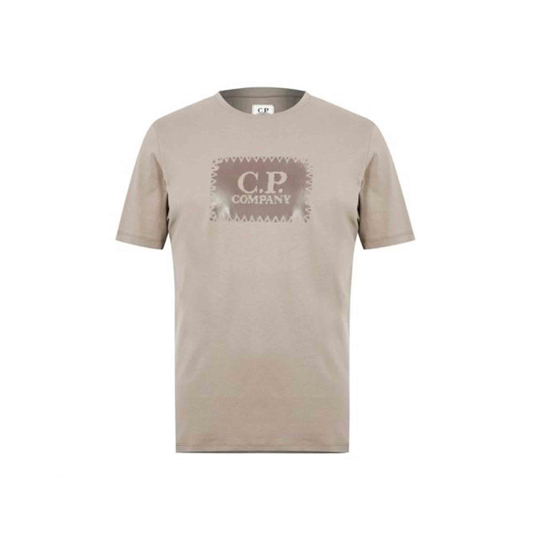 C.P. Company 30/1 Jersey Box Logo T-shirt in Cobblestone