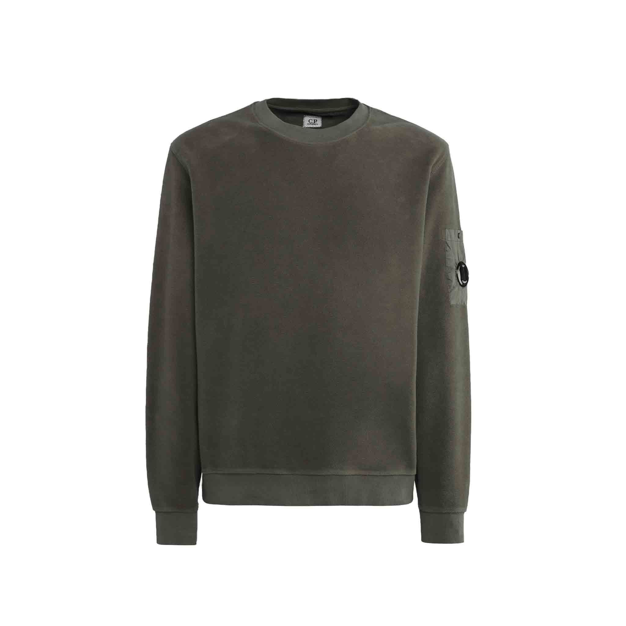 C.P. Company Reverse Brushed & Emerized Diag Fleece Sweatshirt in Olive Night- Green