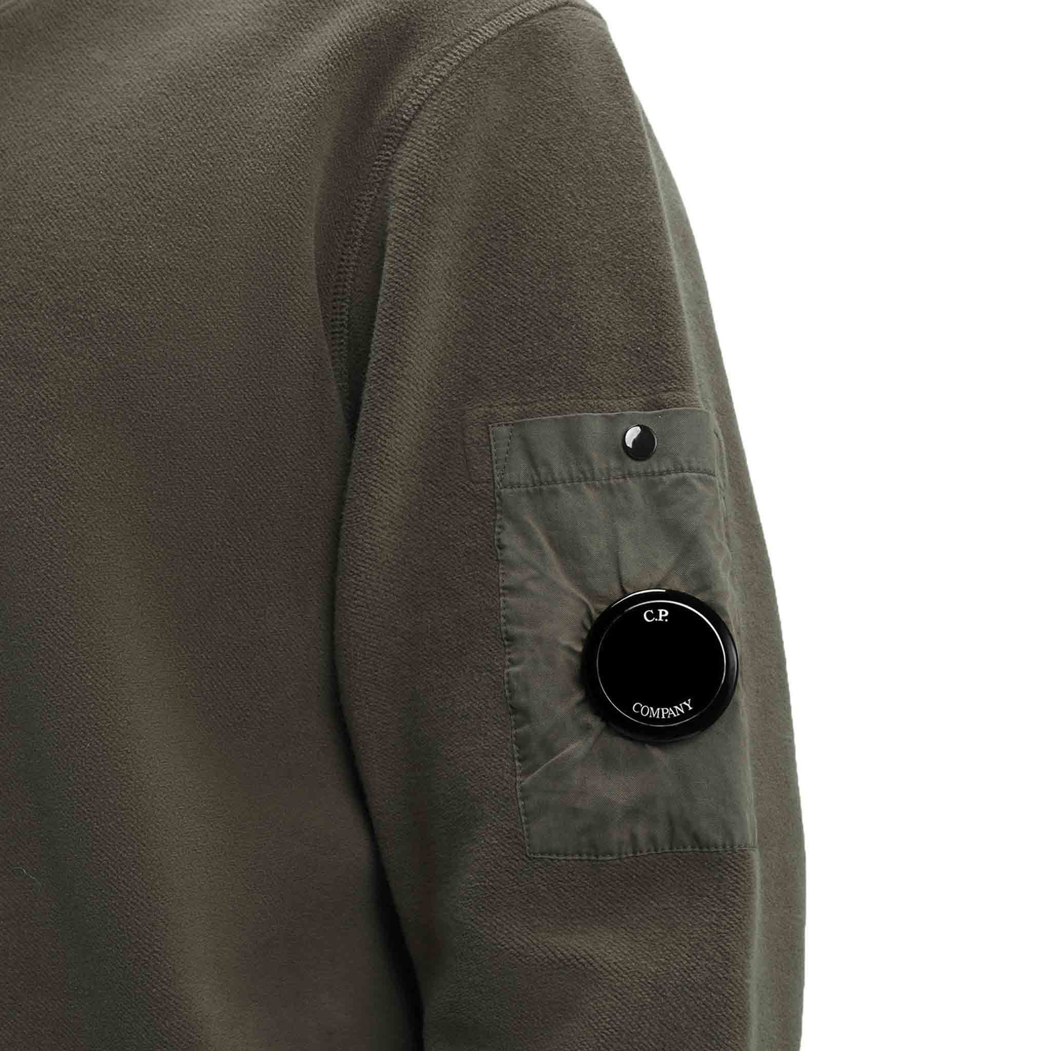 C.P. Company Reverse Brushed & Emerized Diag Fleece Sweatshirt in Olive Night- Green