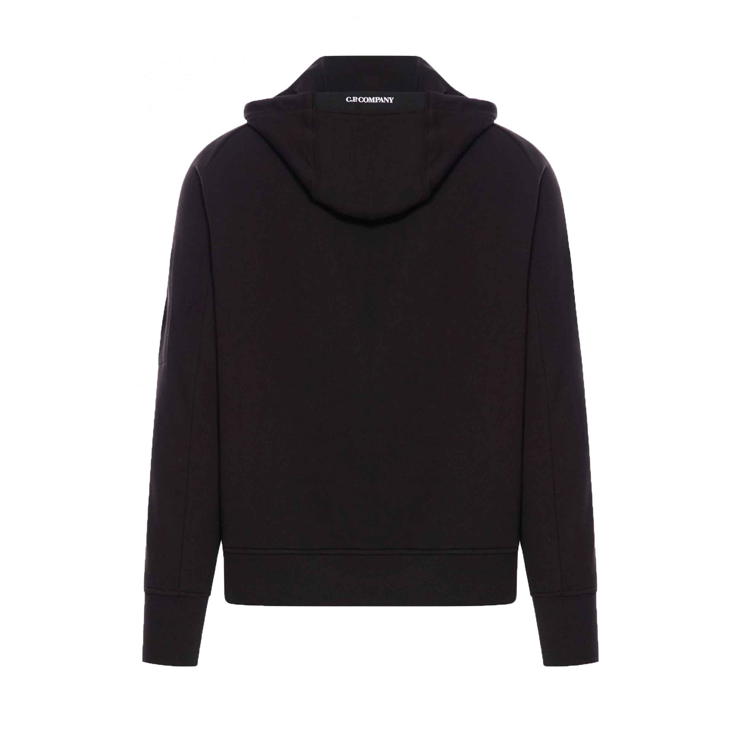 C.P. Company Diagonal Raised Fleece Lens Hooded Sweatshirt in Black