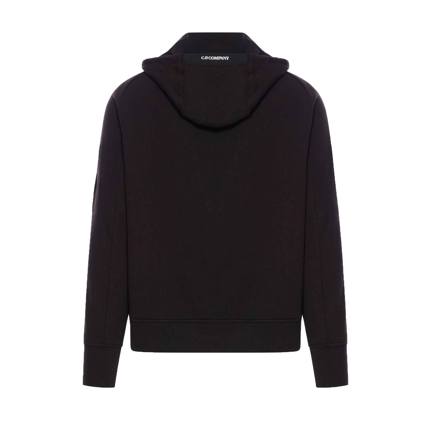 C.P. Company Diagonal Raised Fleece Lens Hooded Sweatshirt in Black