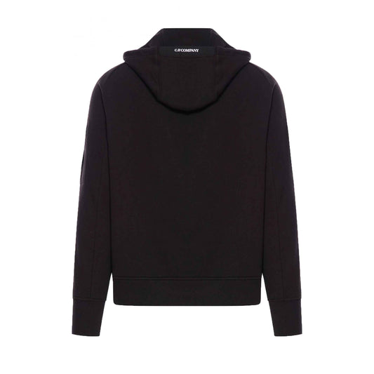 C.P. Company Diagonal Raised Fleece Lens Hooded Sweatshirt in Black