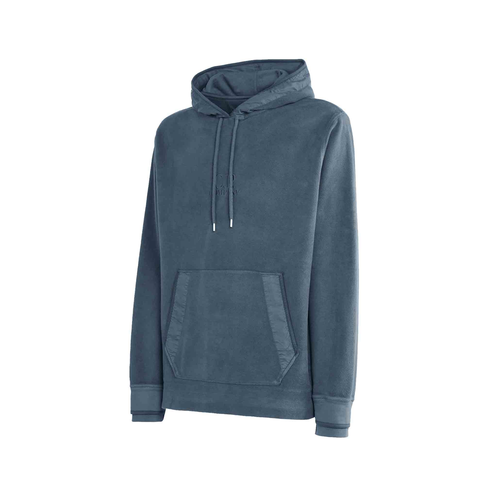 C.P. Company Reverse Brushed & Emerized Diag Fleece Hoodie in Orion Blue