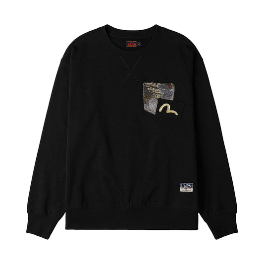 Evisu Ht, Japanese Kite Printed Sweatshirt W/ Brocade Pocket