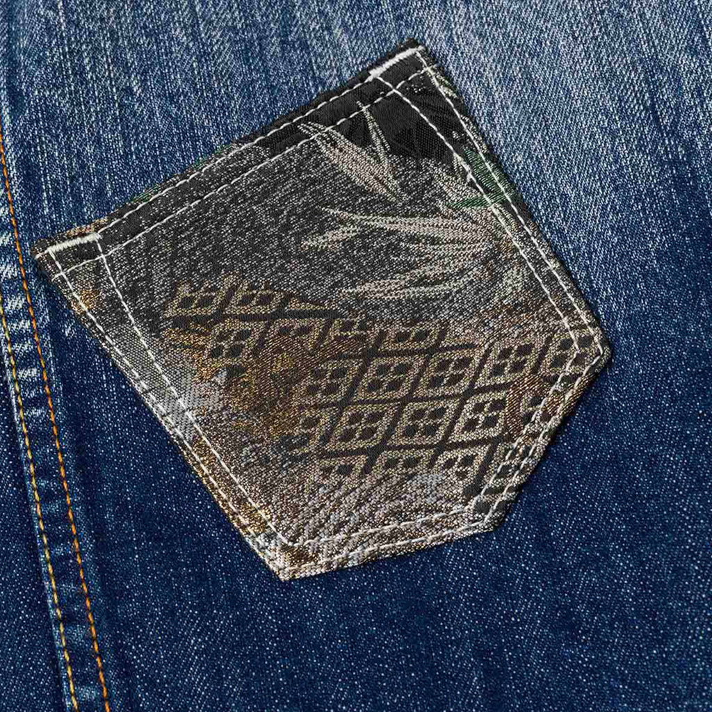 Evisu Ht, Multi-Pocket Denim Jacket W/ Brocade Patch