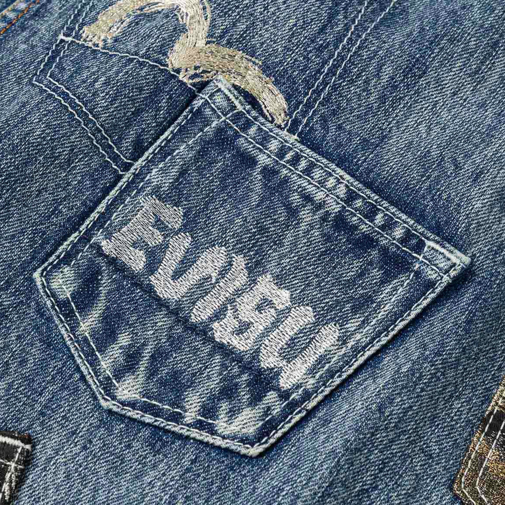 Evisu Ht, Multi-Pocket Denim Jacket W/ Brocade Patch