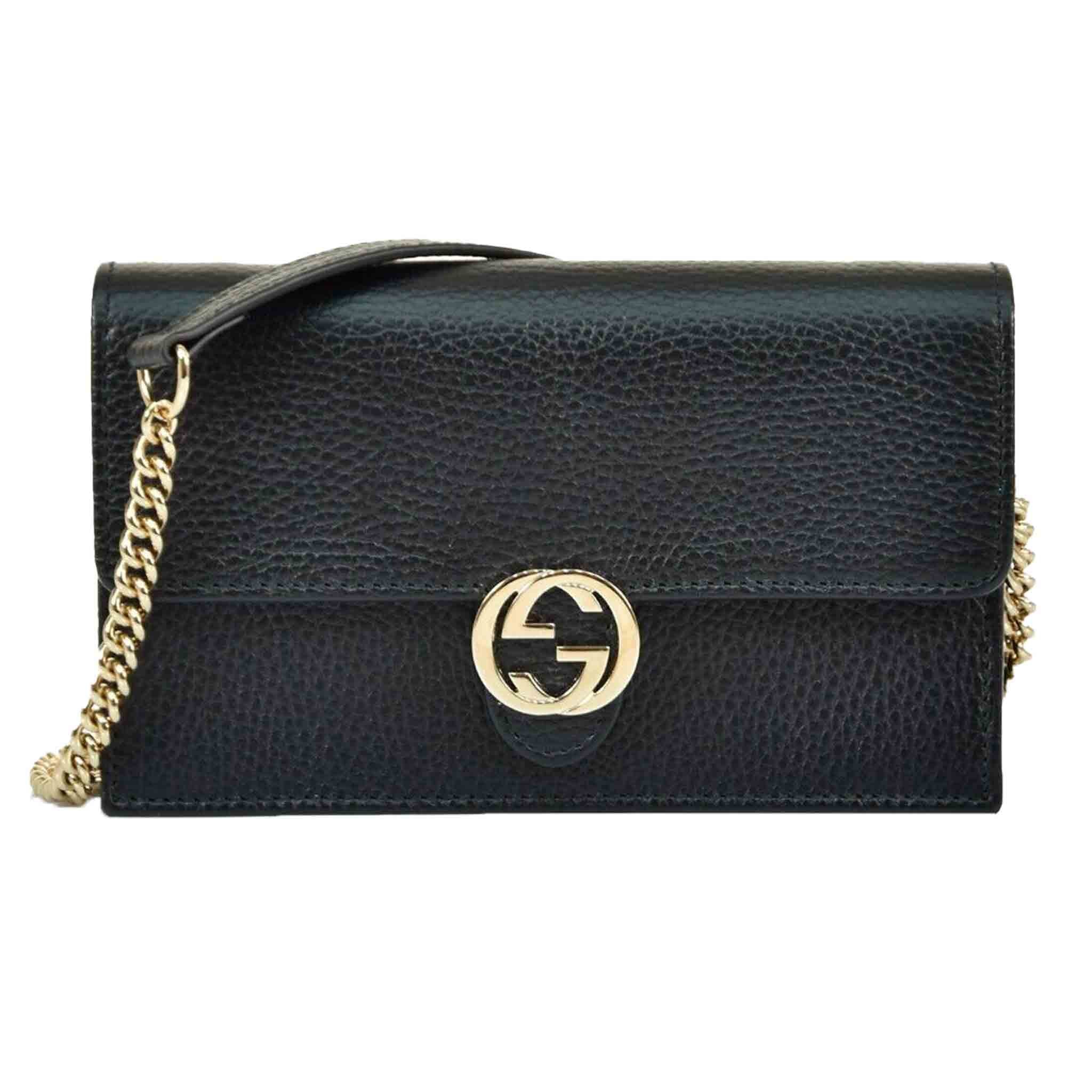 Gucci Logo Interlocking Calf Leather Small Bag in Black