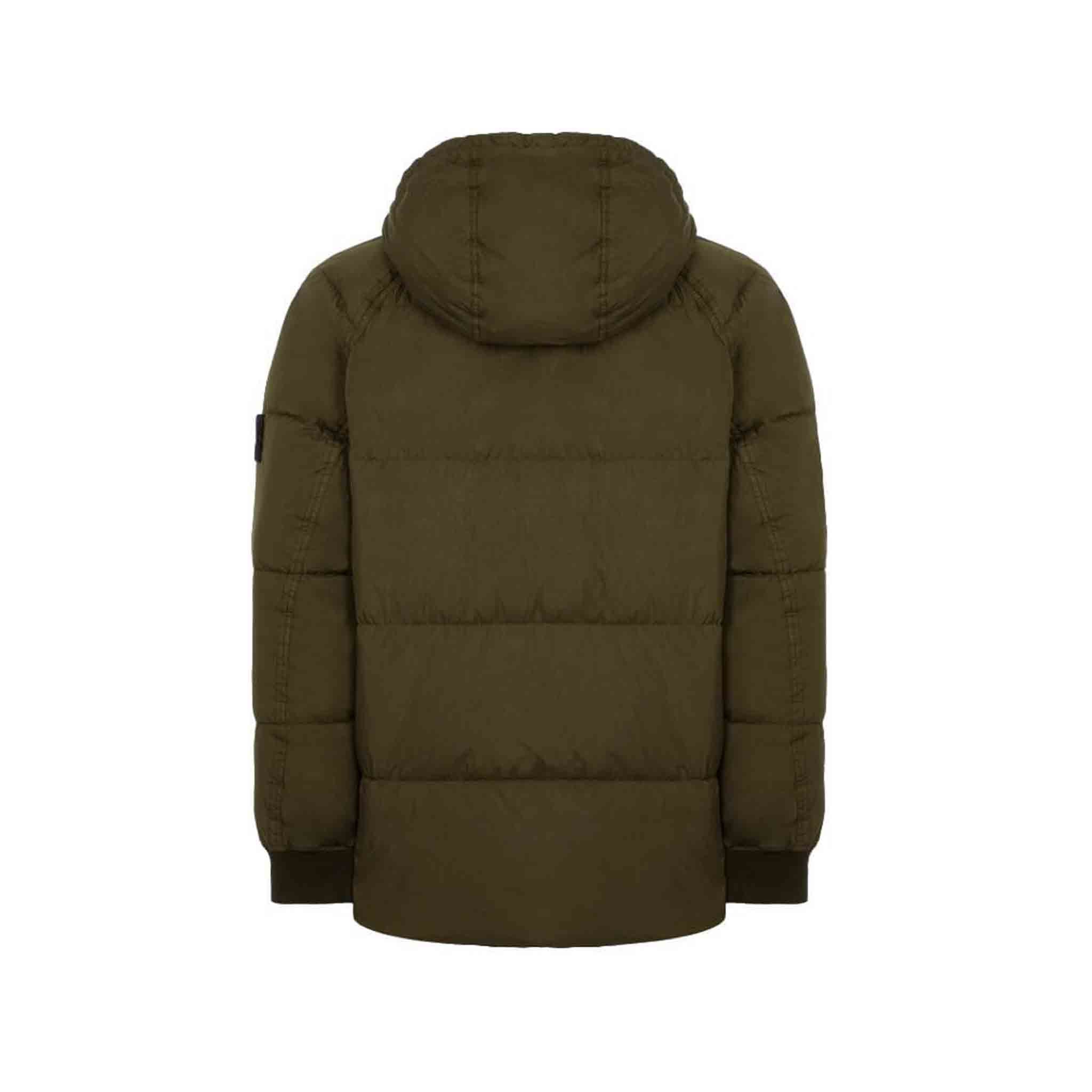 Stone Island Garment Dyed Crinkle Reps Quilted Down Jacket in Olive Green