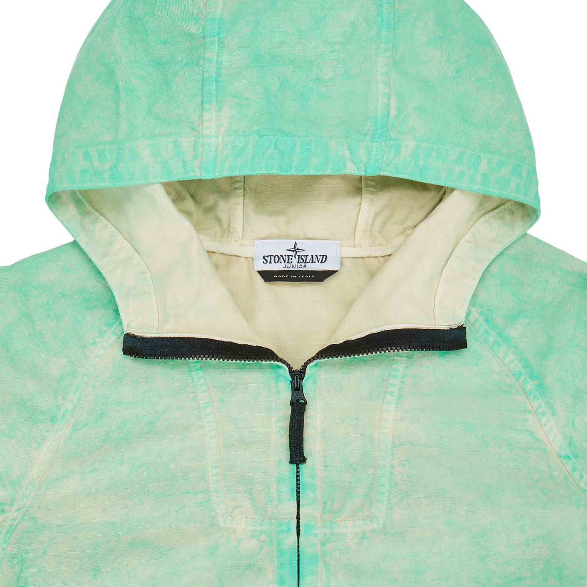 Stone Island Junior Ripstop Cotton Canvas "Dust Colour" Hooded Jacket in Light Green