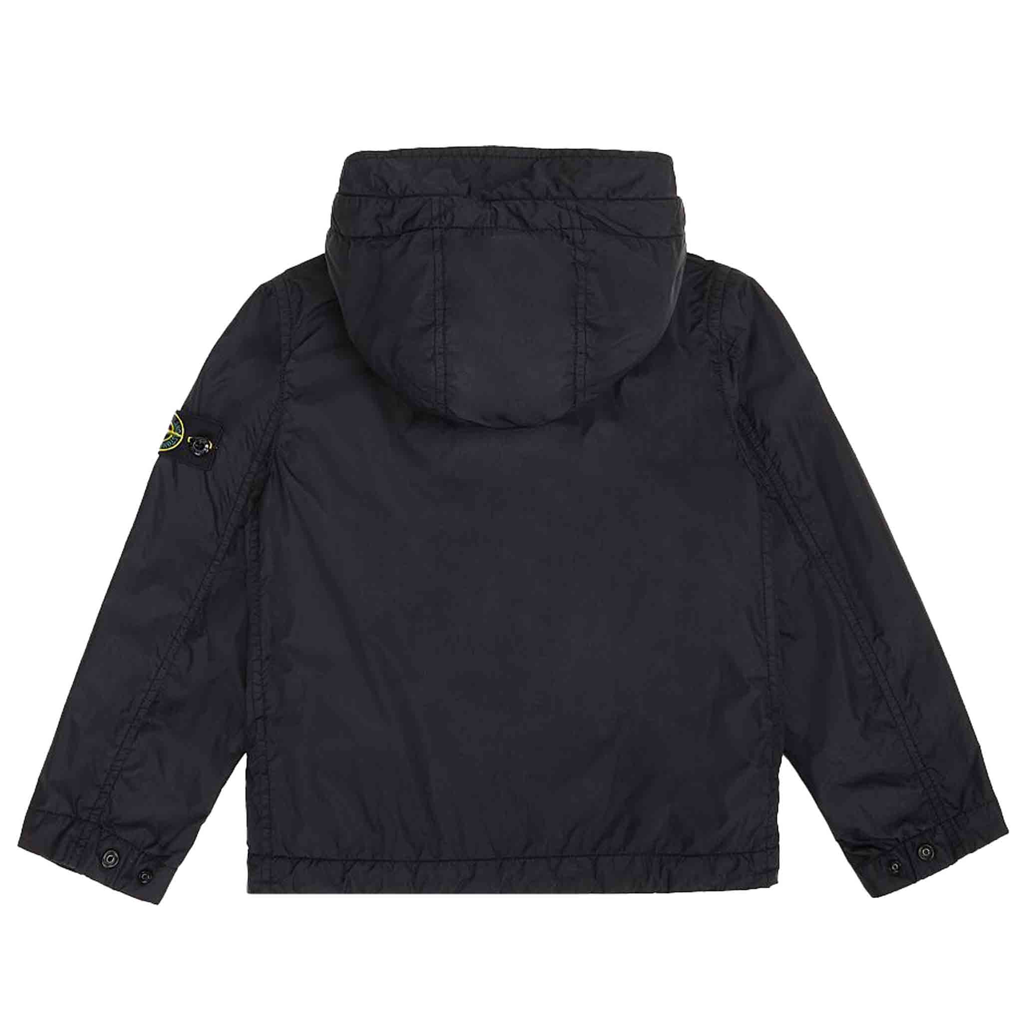 Stone Island Junior Crinkle Reps Nylon Hooded Jacket in Black