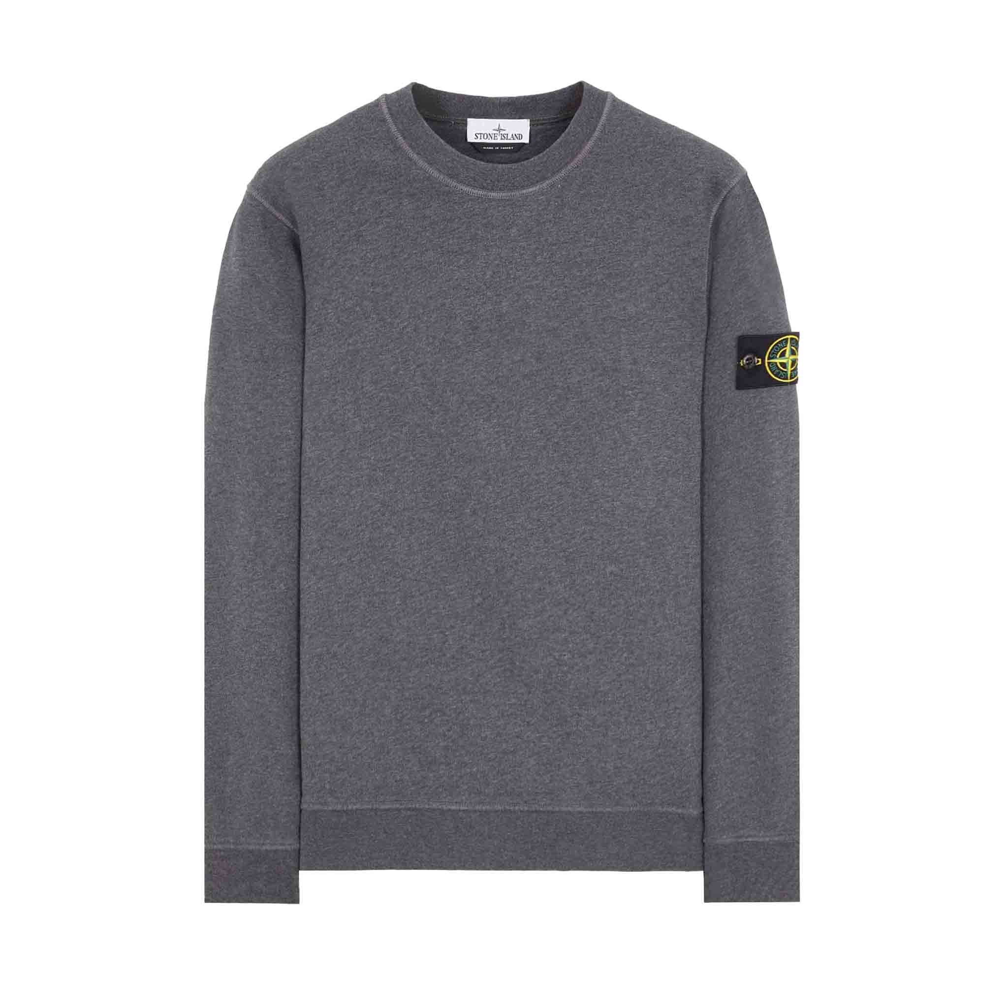 Stone Island Garment Dyed Crewneck Sweatshirt in Dark Grey Melange