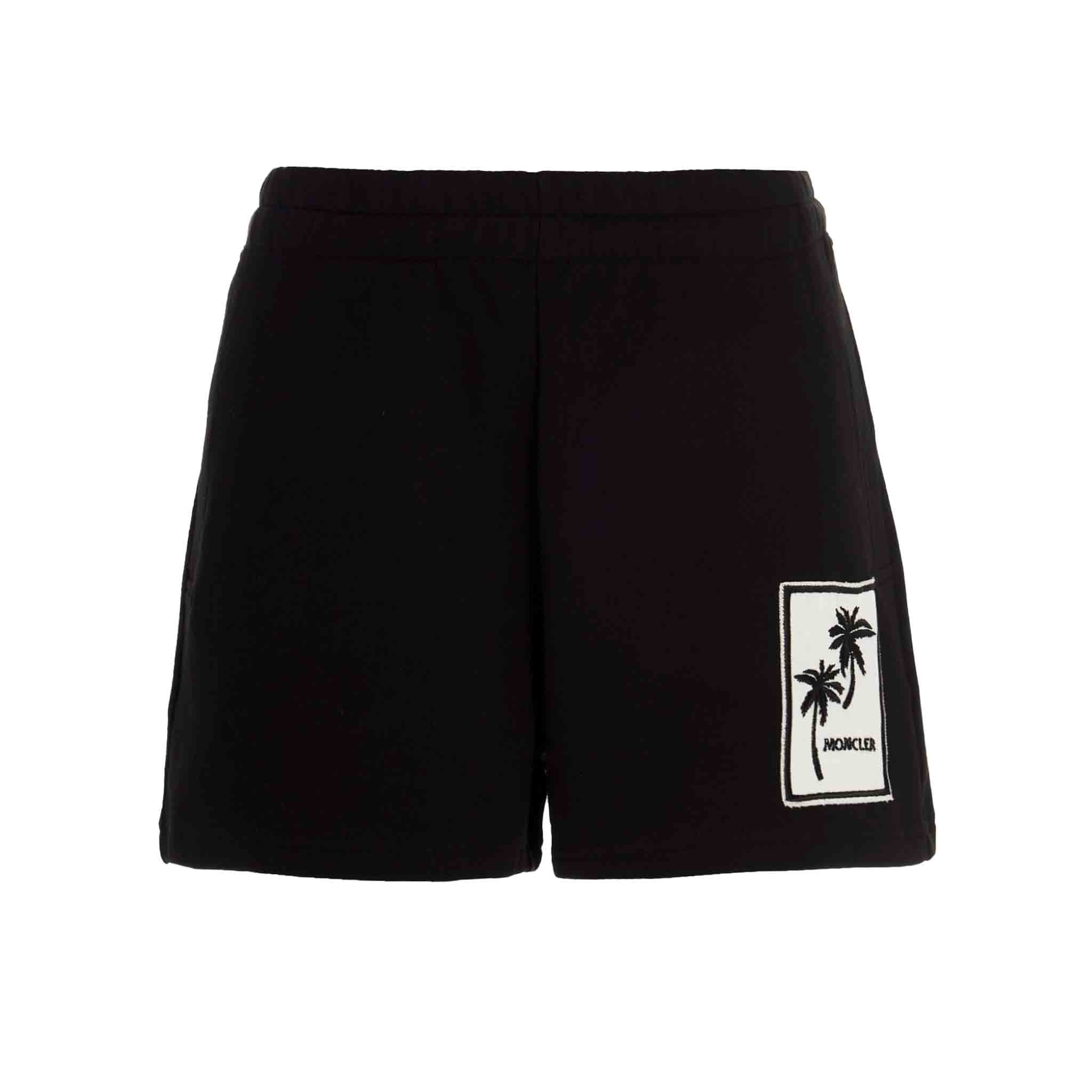 Moncler Ladies Palm Motif Elasticated Waist Shorts in Black