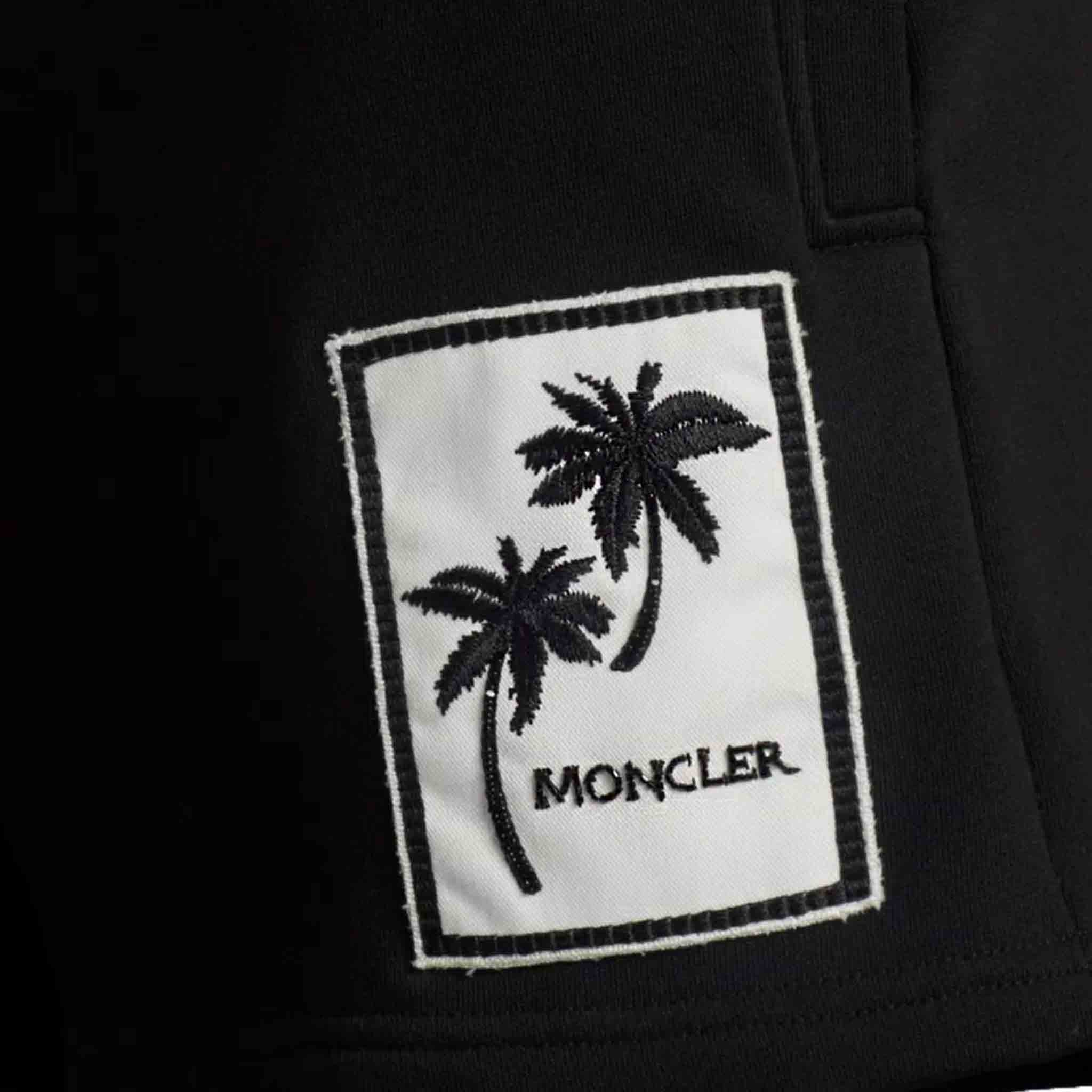 Moncler Ladies Palm Motif Elasticated Waist Shorts in Black