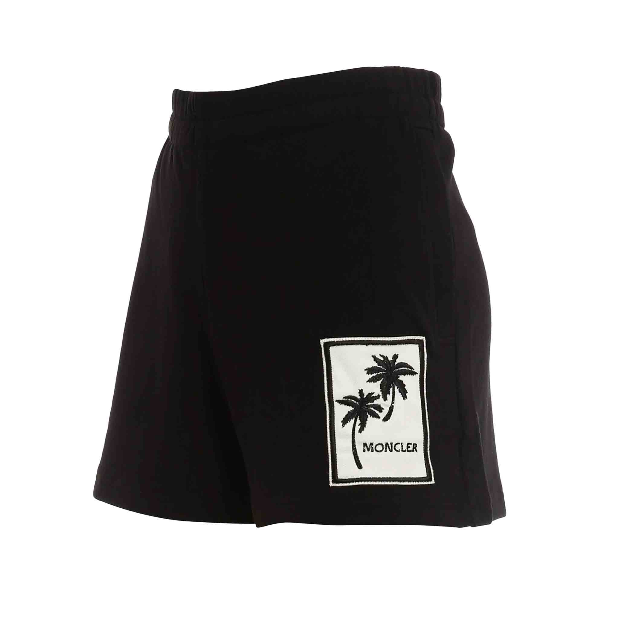 Moncler Ladies Palm Motif Elasticated Waist Shorts in Black