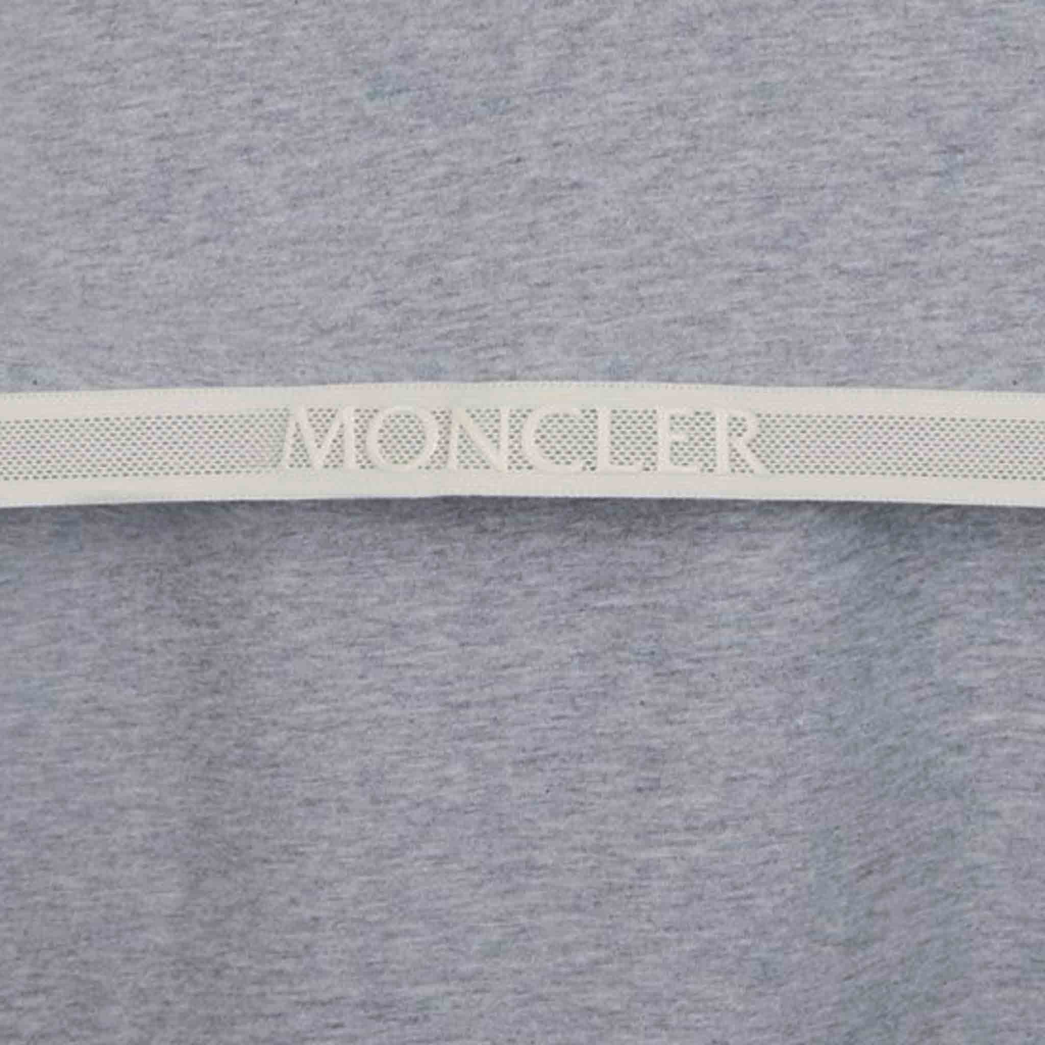 Moncler Ladies Cropped Tape T-Shirt in Light Grey