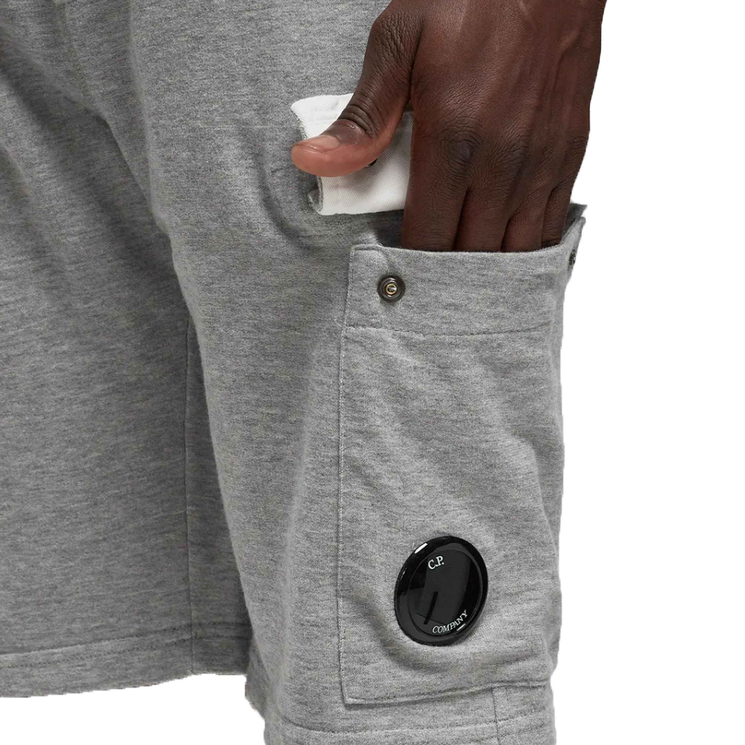 C.P. Company Light Fleece Lens Shorts in Greystone Melange