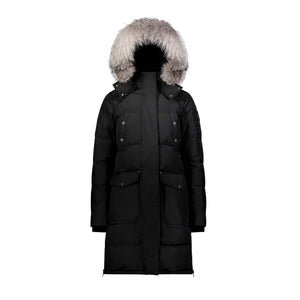 Moose Knuckles Womens Causapscal Parka in Black/ Frost Fur