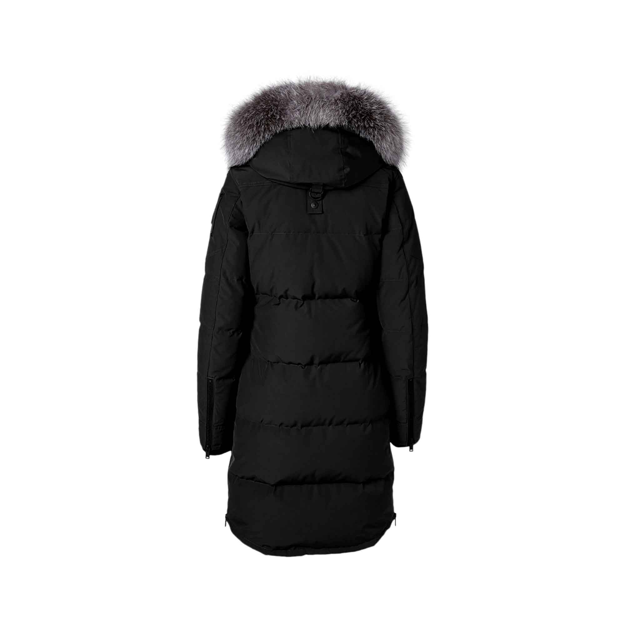 Moose Knuckles Womens Causapscal Parka in Black/ Frost Fur