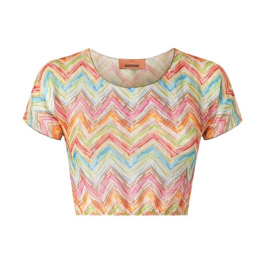 Missoni Rashcel Printed Short Sleeve Micro Top Tetris Micro Chevron